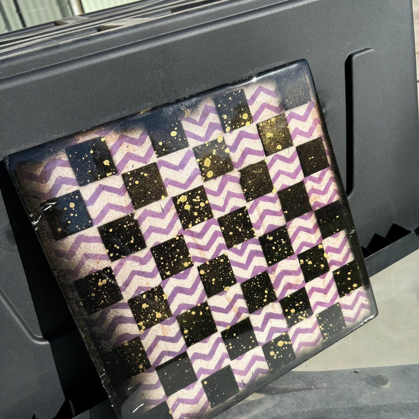 Purple Zagged Gold Sprinkle - Resin Coated Chess Board