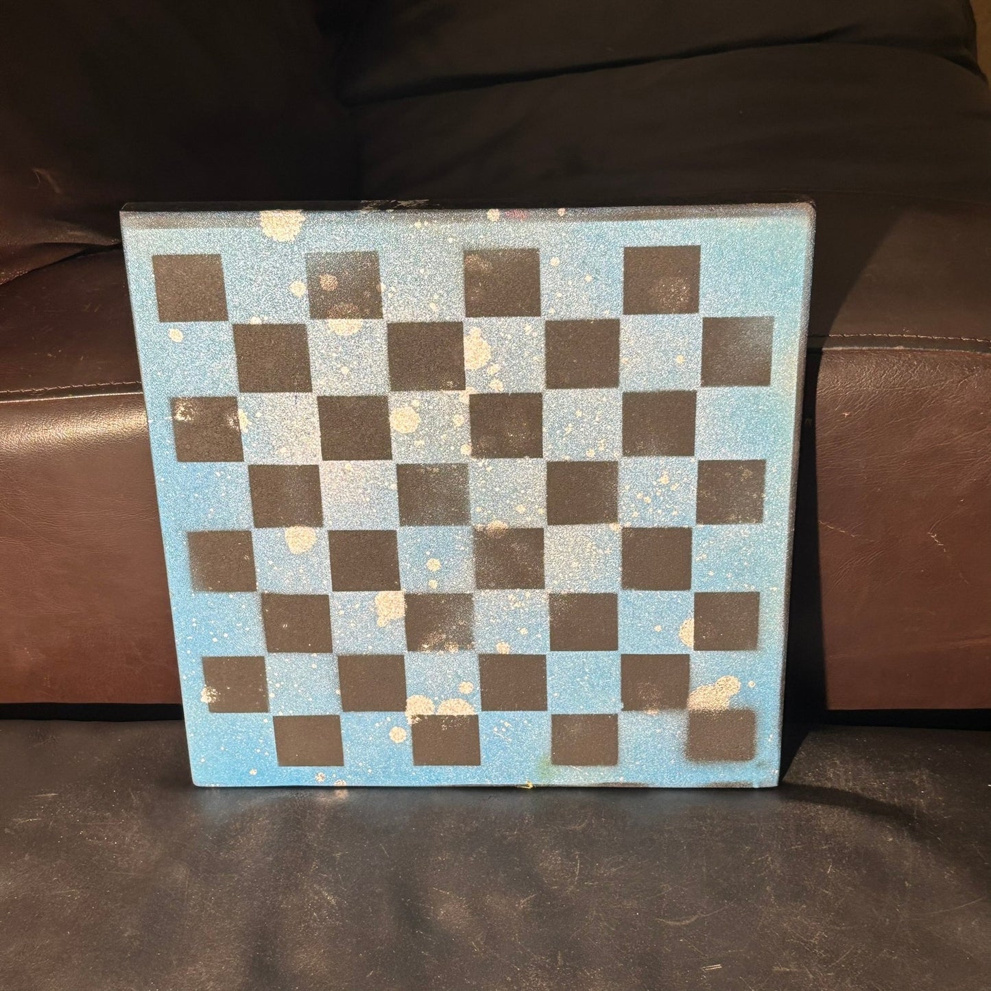 Blue & Black Chrome Drip - Painted Chess Board