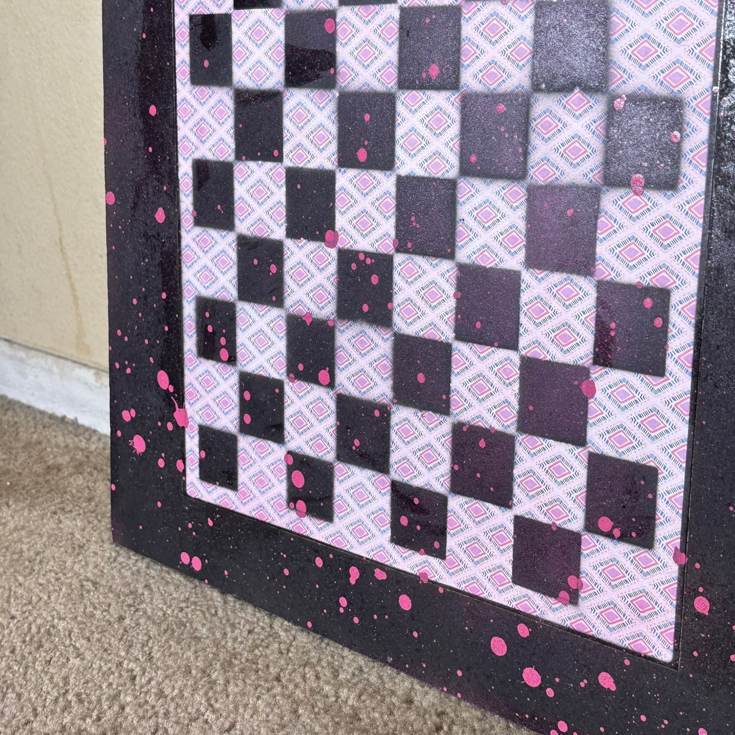 Pink Patterned Drip - Large Scrapbook Chess Board