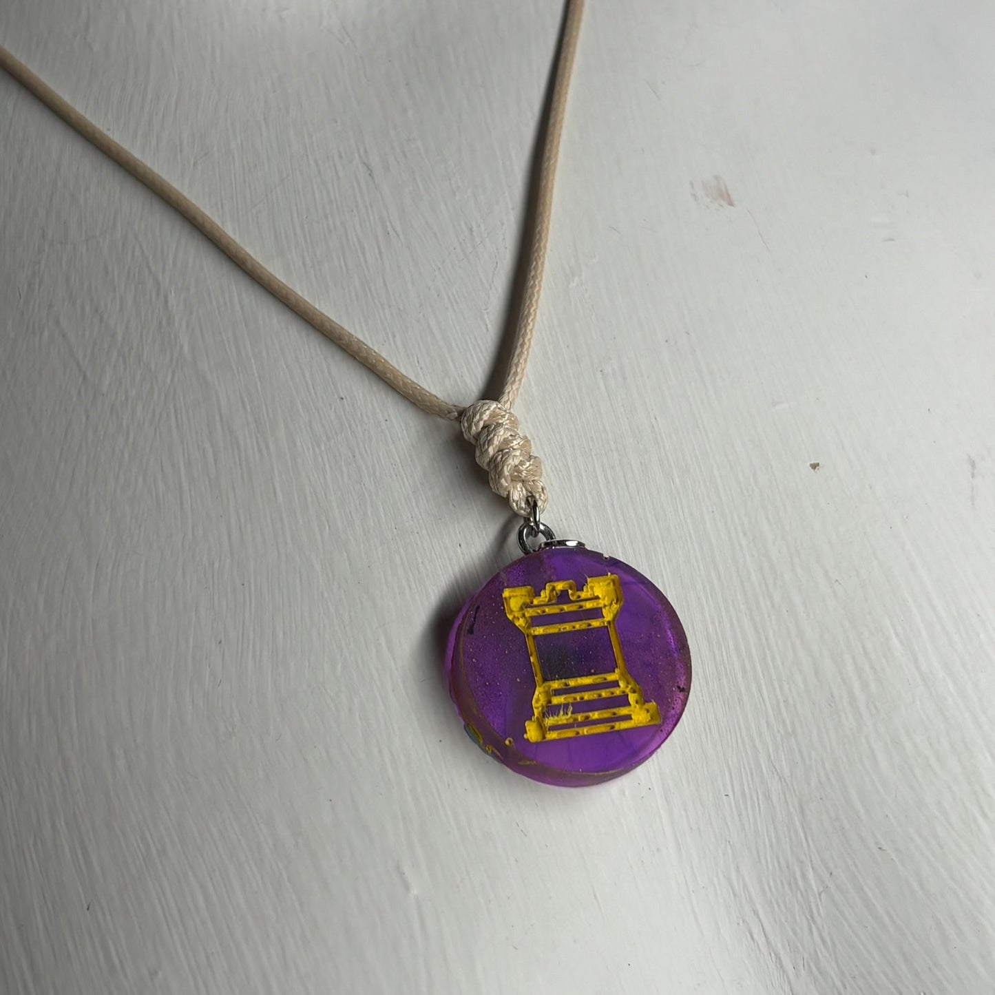Translucent Purple Rook - Handmade Resin Chess Necklace
