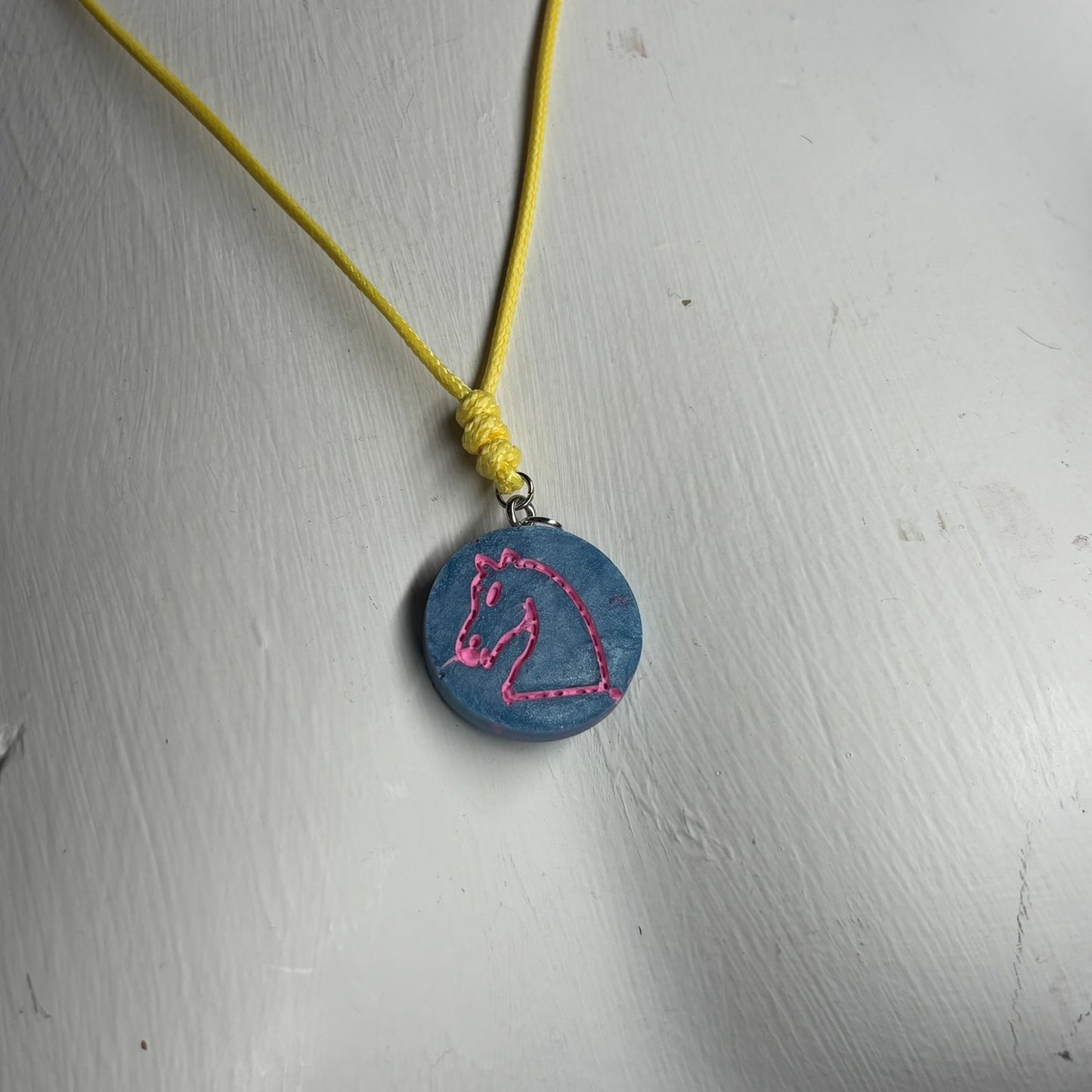 Blueberry Pink Knight - Handmade Resin Chess Necklace