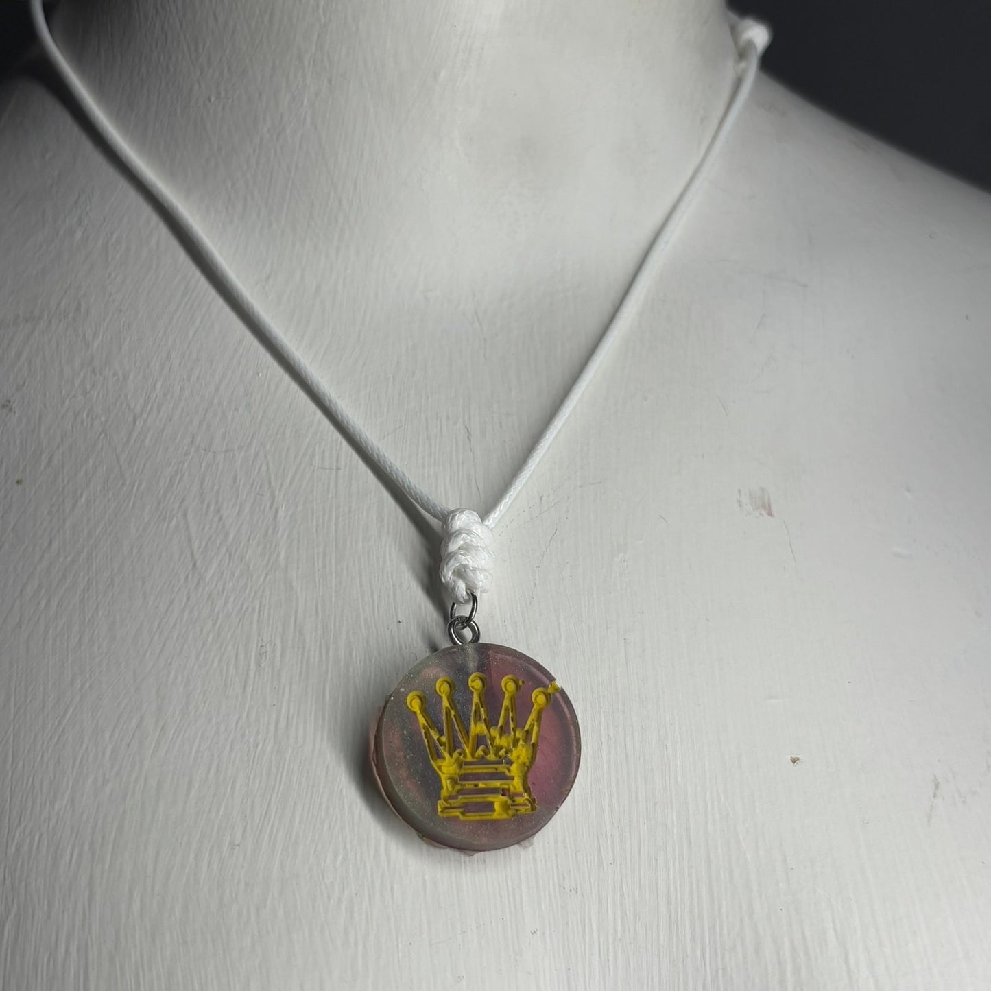 Yellow Print Queen - Handmade Resin Chess Necklace