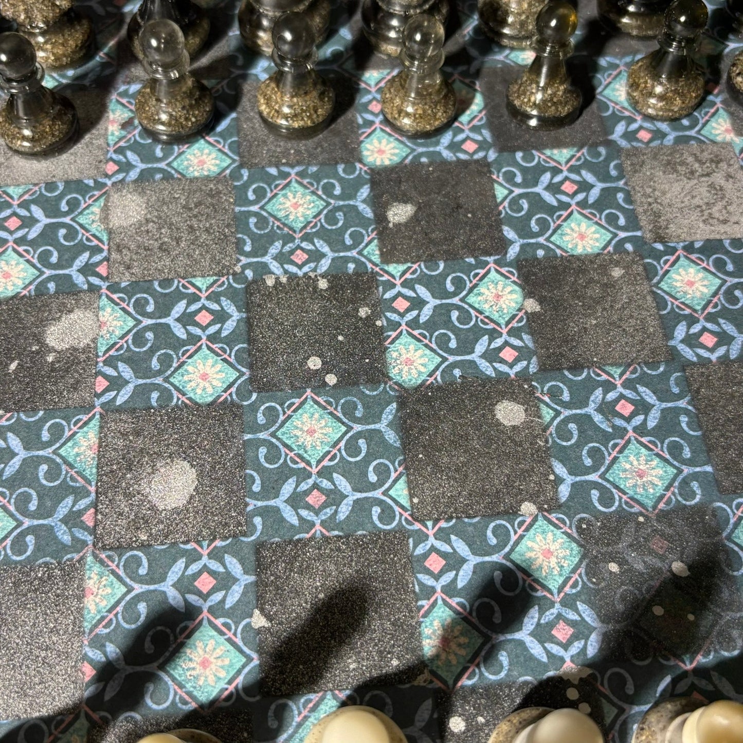 Vintage Aqua Pattern - Scrapbook Chess Set