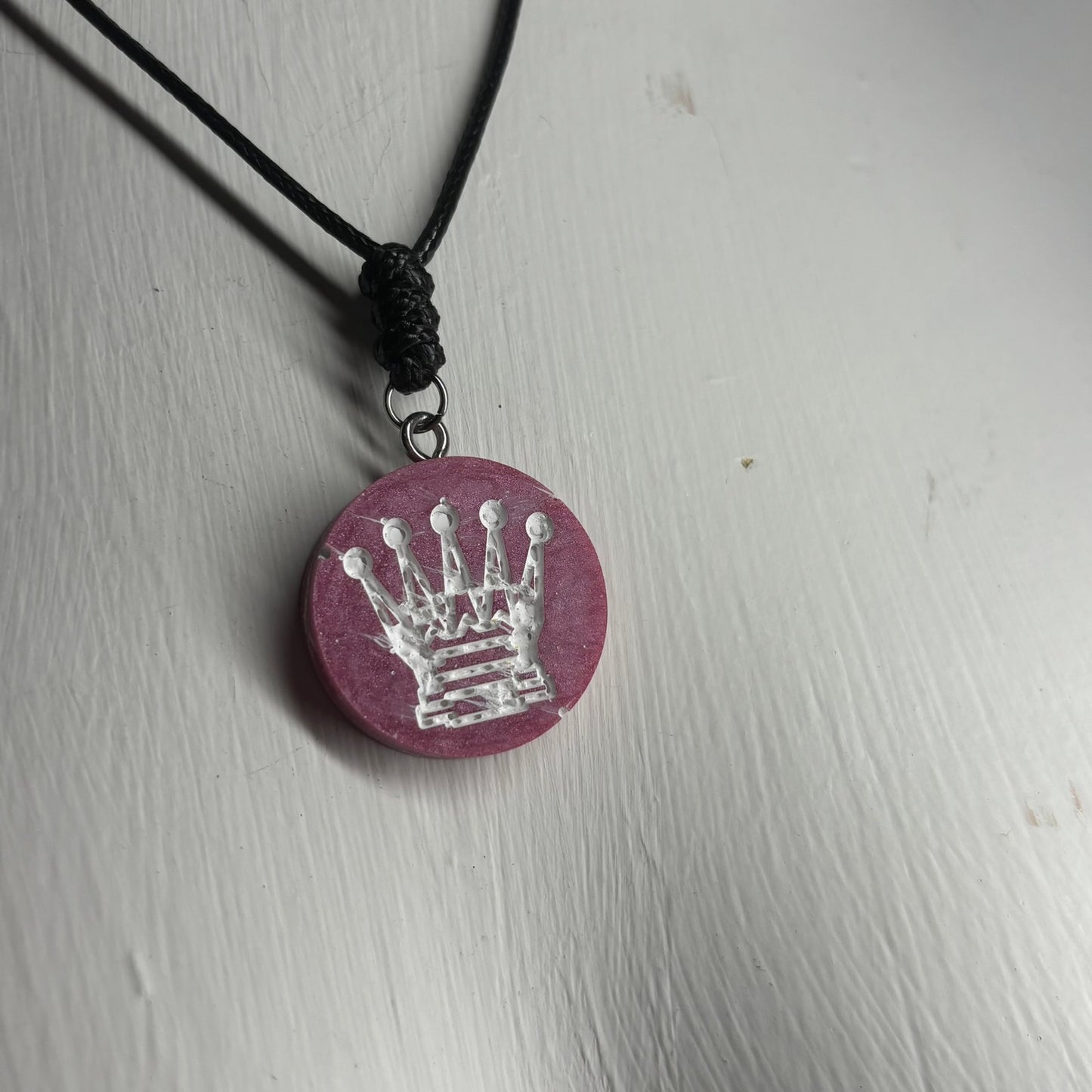 Solid Pink Queen - Handmade Resin Chess Necklace