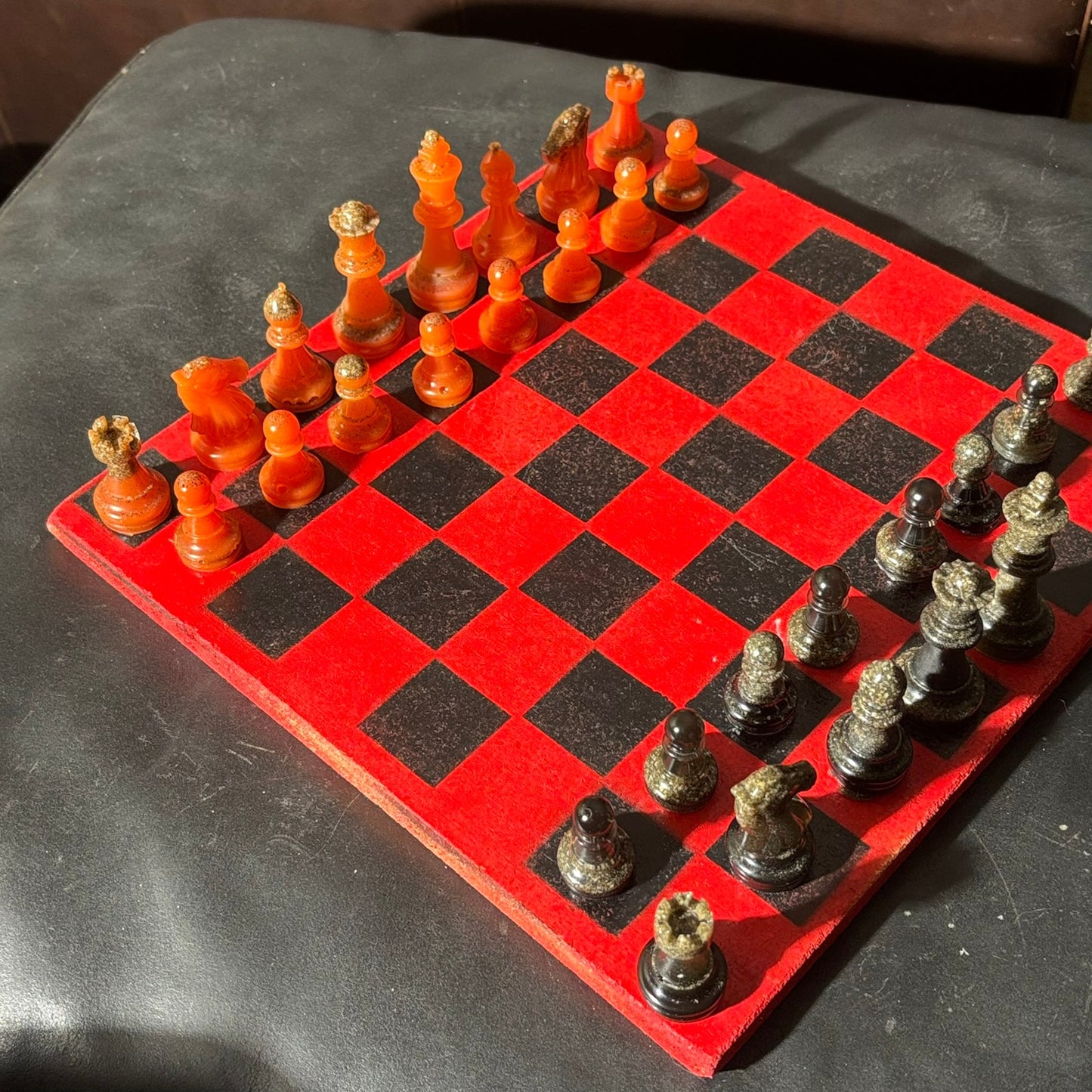 Opal Red & Black - Painted Chess Set