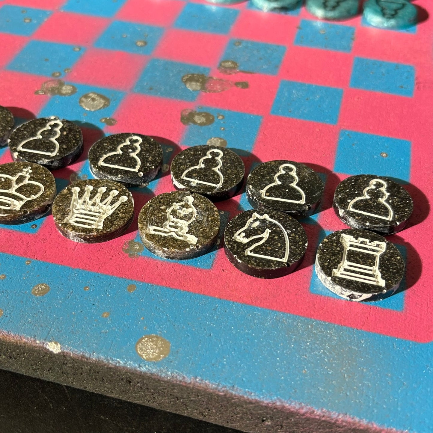 Pink & Blue - Painted Chess Set