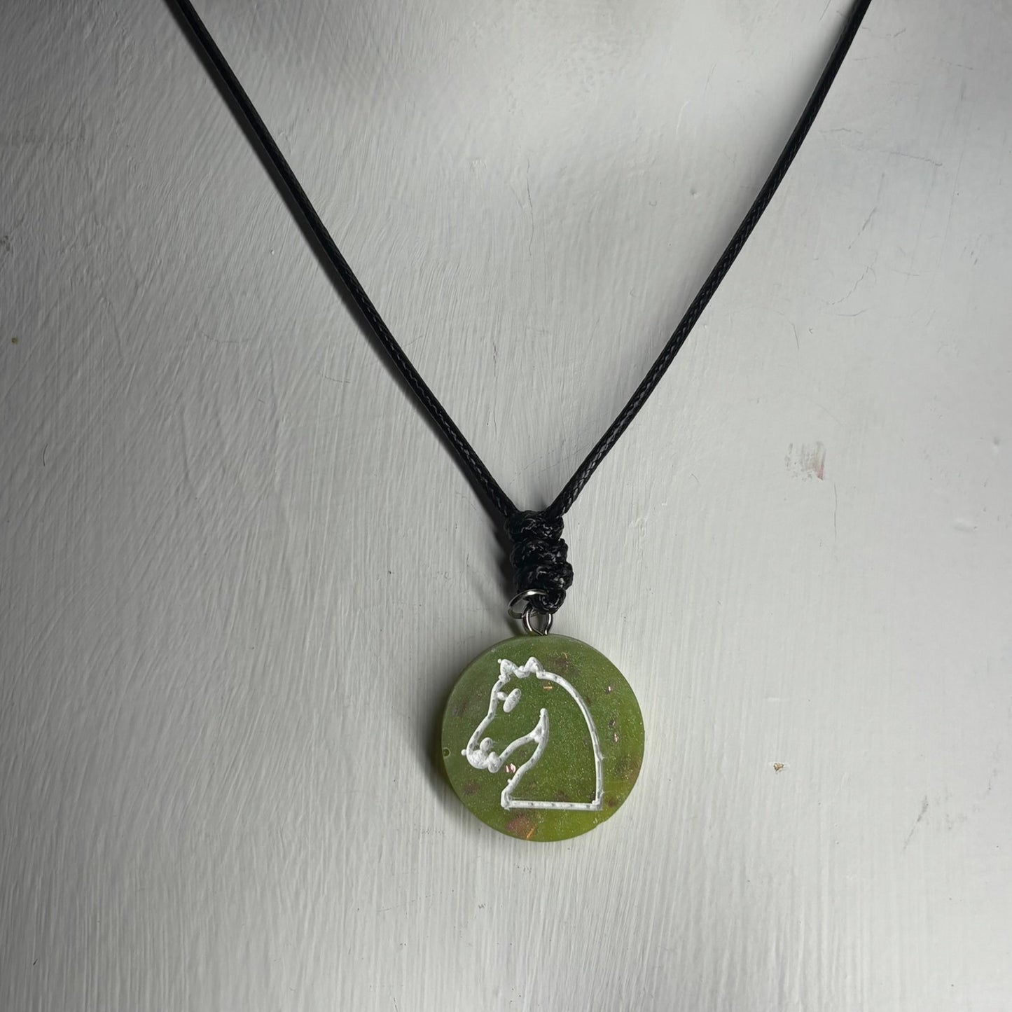 Neon Green Knight - Handmade Resin Chess Necklace
