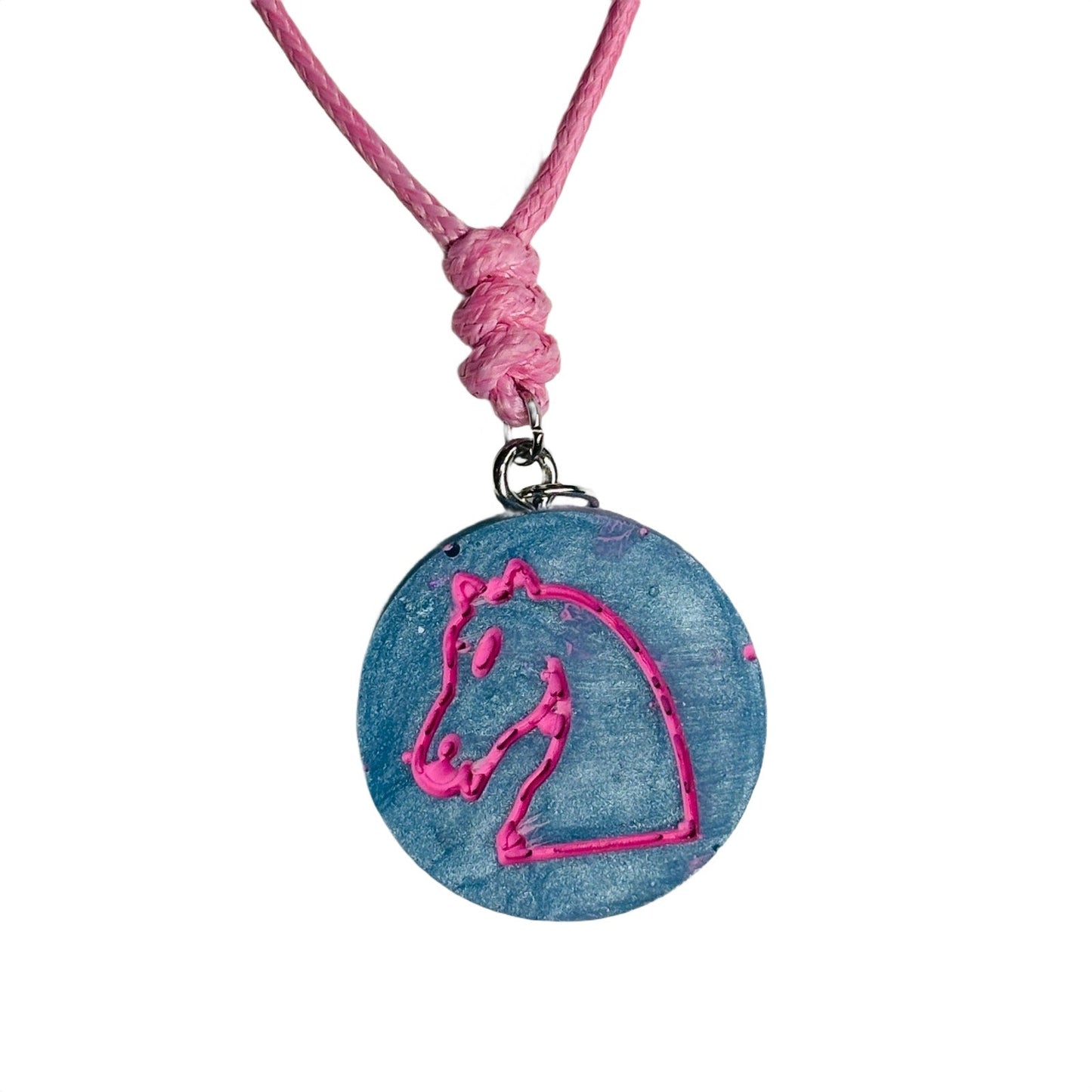 🎁 Blue & Pink Knight - Handmade Resin Chess Necklace (100% off)