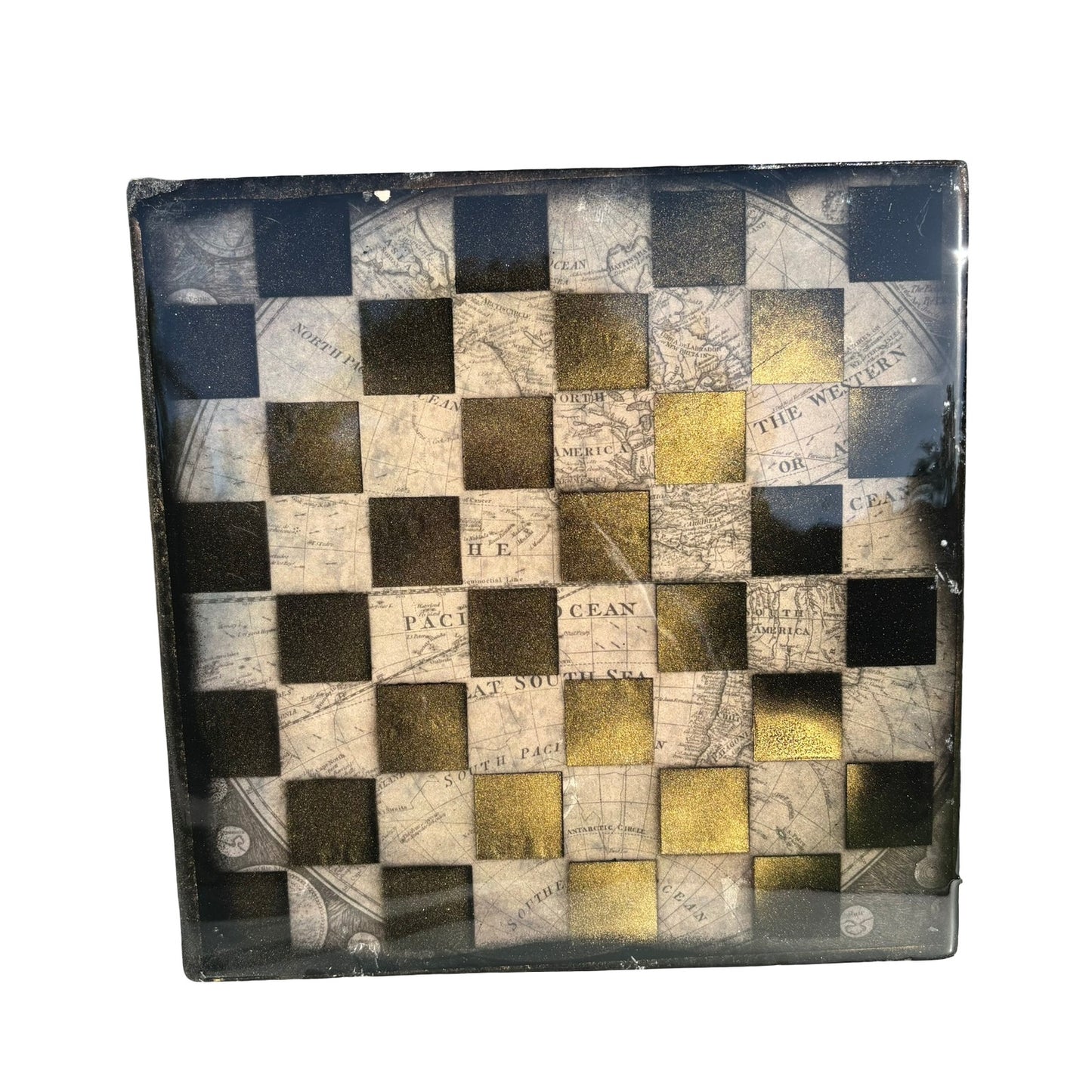 Vintage Map With Golden Mist - Resin Coated Chess Board