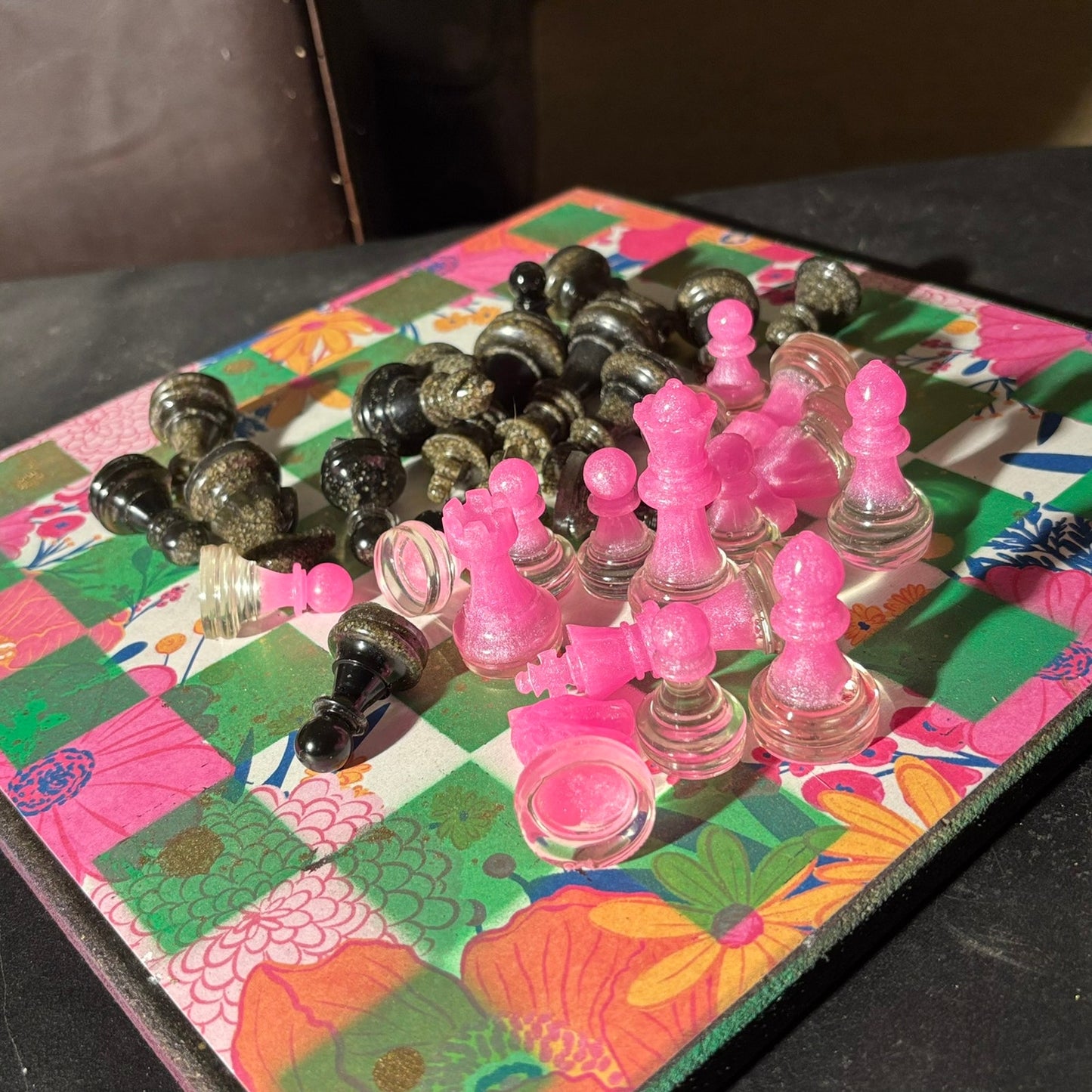 Vibrant Pink & Green - Scrapbook Chess Set