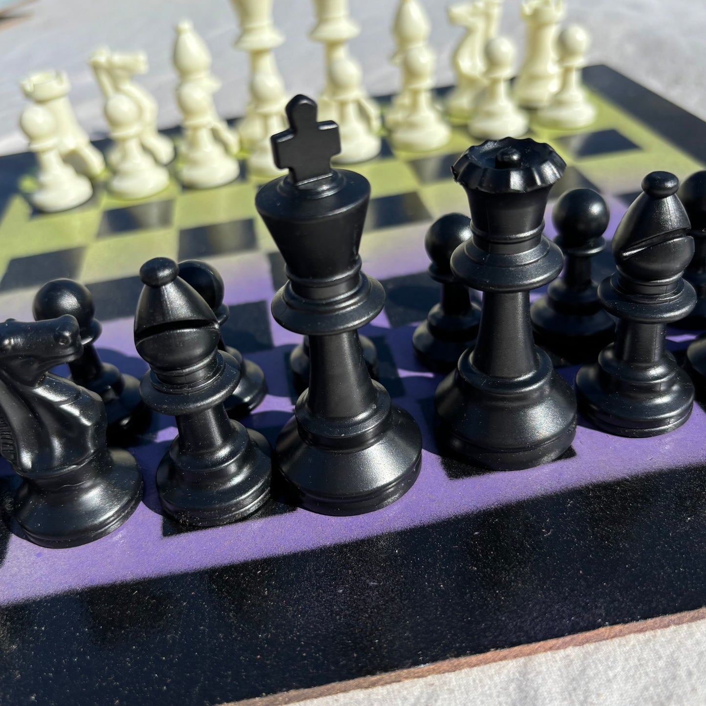 Green & Purple - Painted Chess Set
