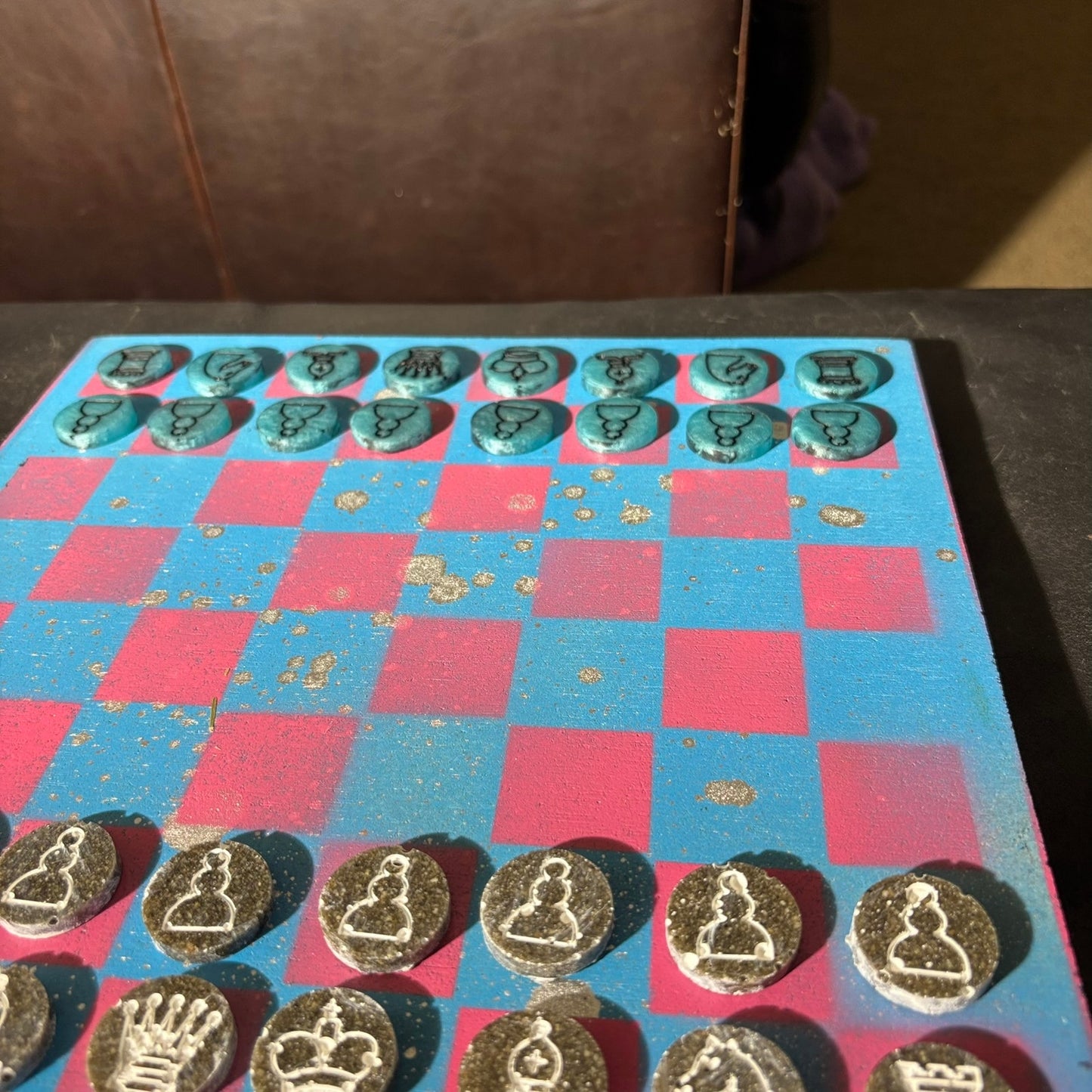 Blue & Pink - Painted Chess Set