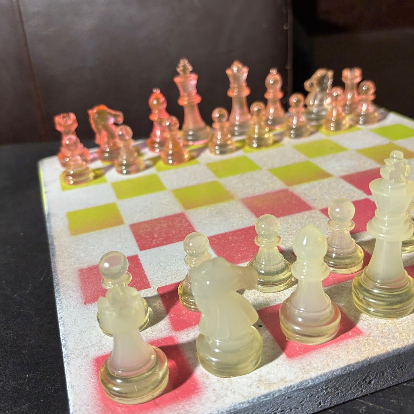 Neon Green Pink - Painted Chess Set