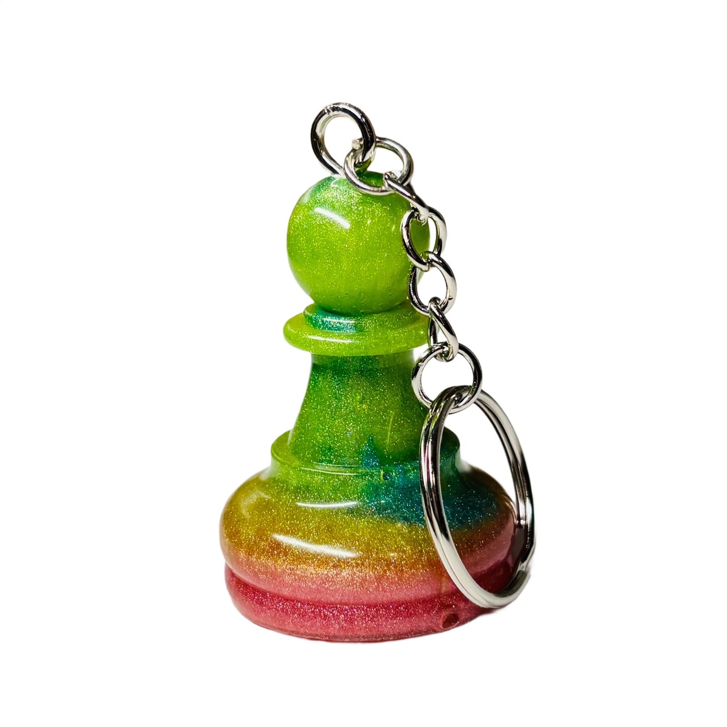 Green Color Swirl Pawn - Handmade Resin Keychain - Large Edition