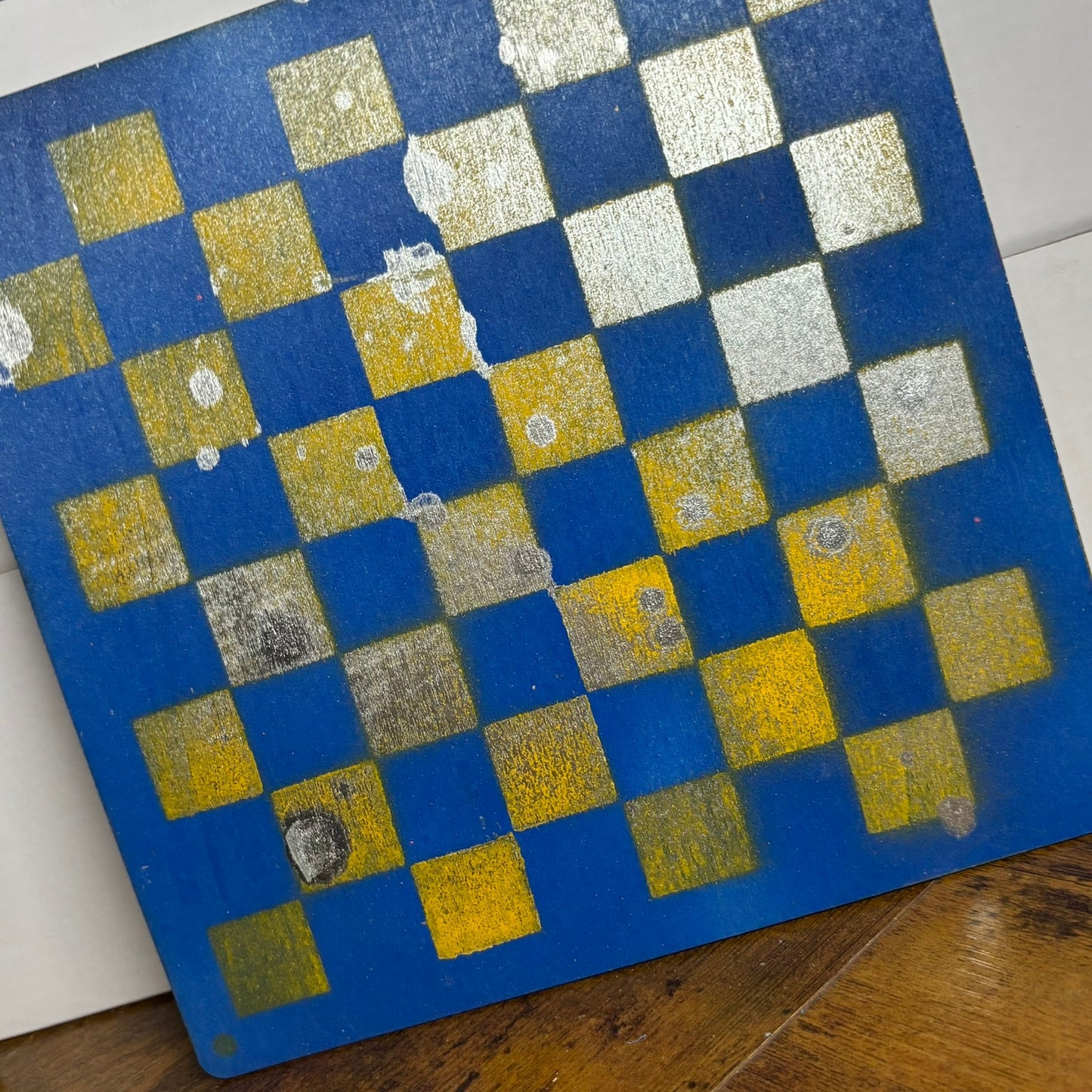 Blue Yellow Mix - Painted Thin Wooden Chess Board