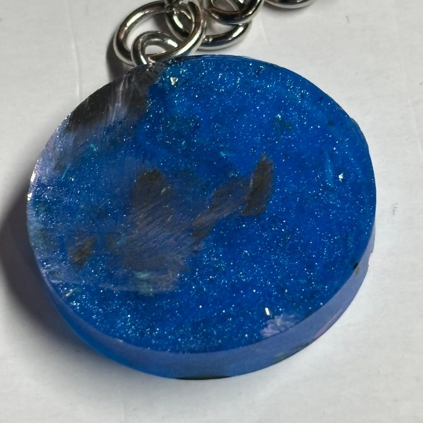 Blue Emerald Pink Lining - Handmade Resin Keychain - Flat Edition