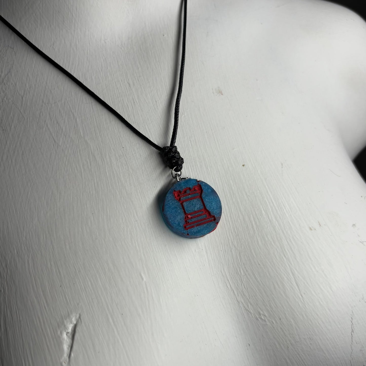 Red Print Rook - Handmade Resin Chess Necklace