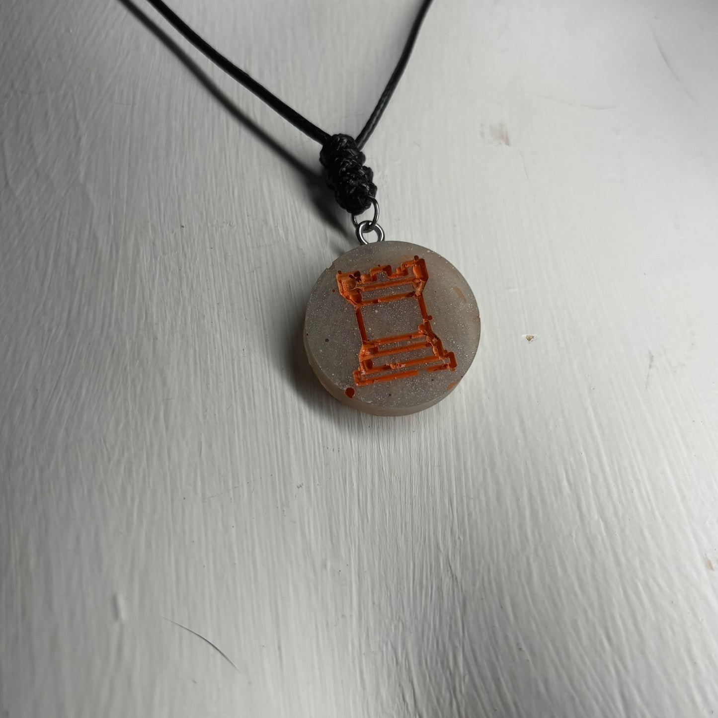 Silver Orange Rook - Handmade Resin Chess Necklace