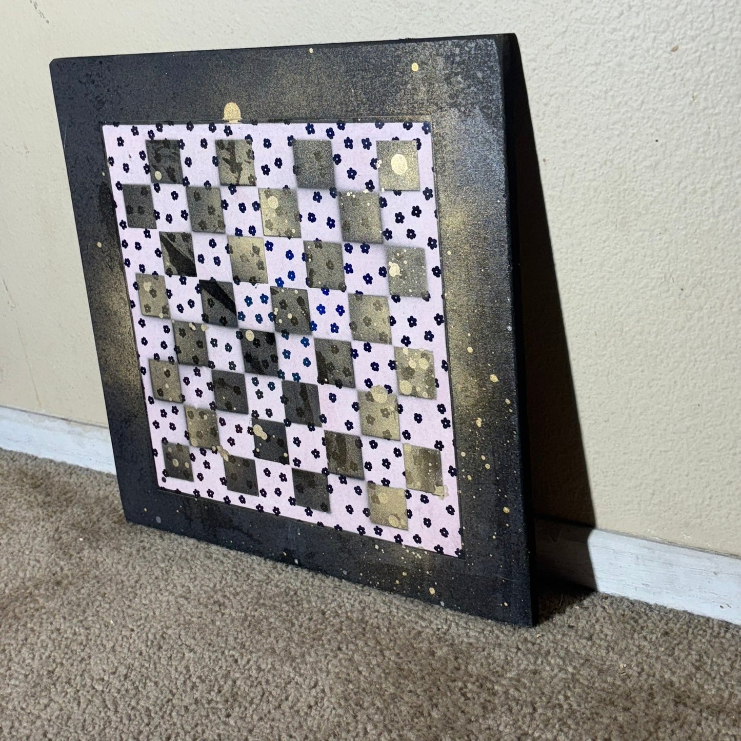 Pink Flowered Golden Hue - Large Scrapbook Chess Board