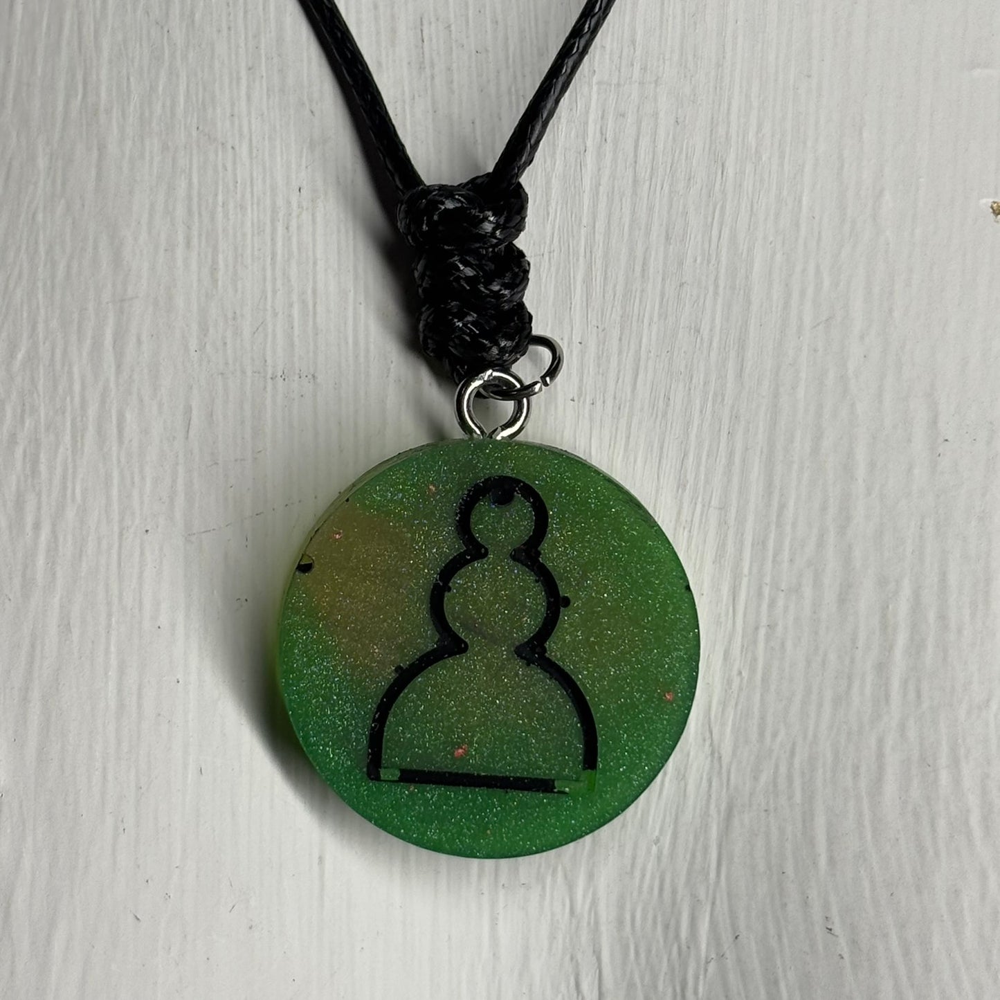Green Pawn - Handmade Resin Chess Necklace - Flat Edition