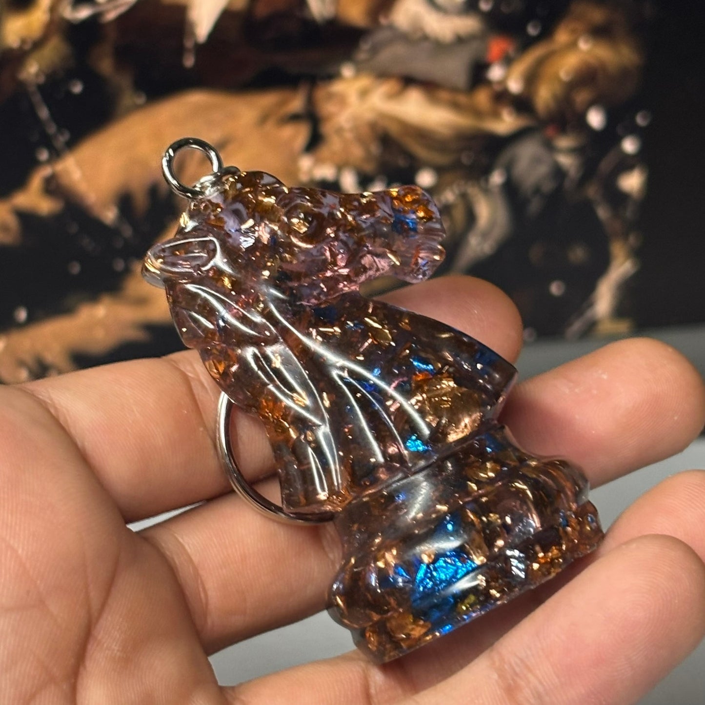 Amber Crystal Burst Knight - Handmade Resin Keychain - Large Edition