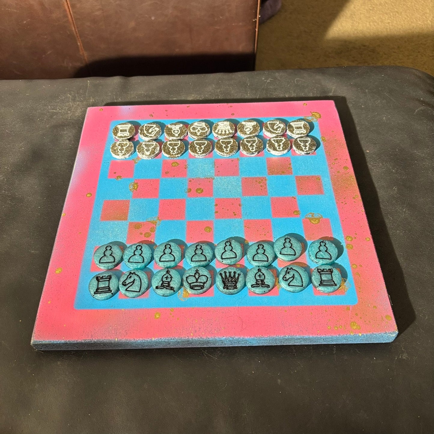 Pink & Blue - Painted Chess Set