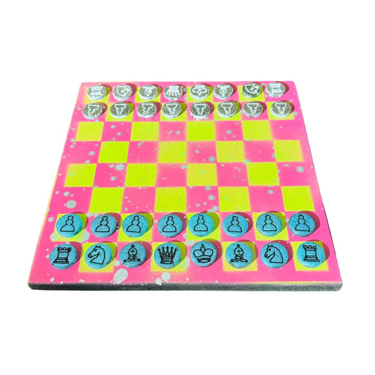 Neon Green Pink - Painted Chess Set
