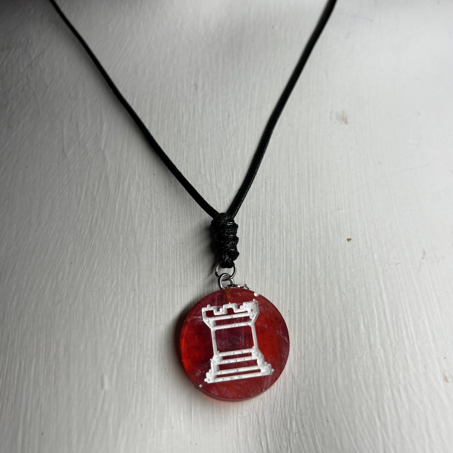 Dark Red Rook - Handmade Resin Chess Necklace