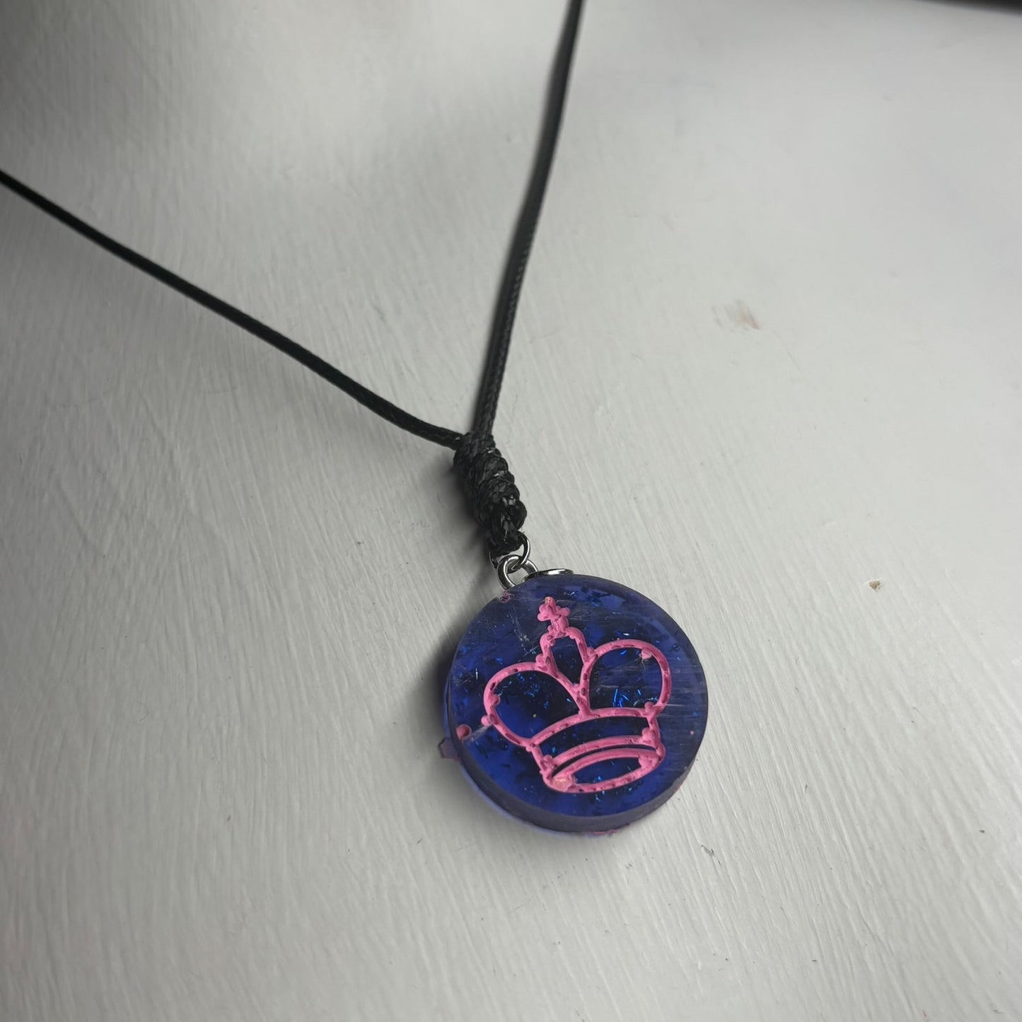 Blue & Pink King - Handmade Resin Chess Necklace