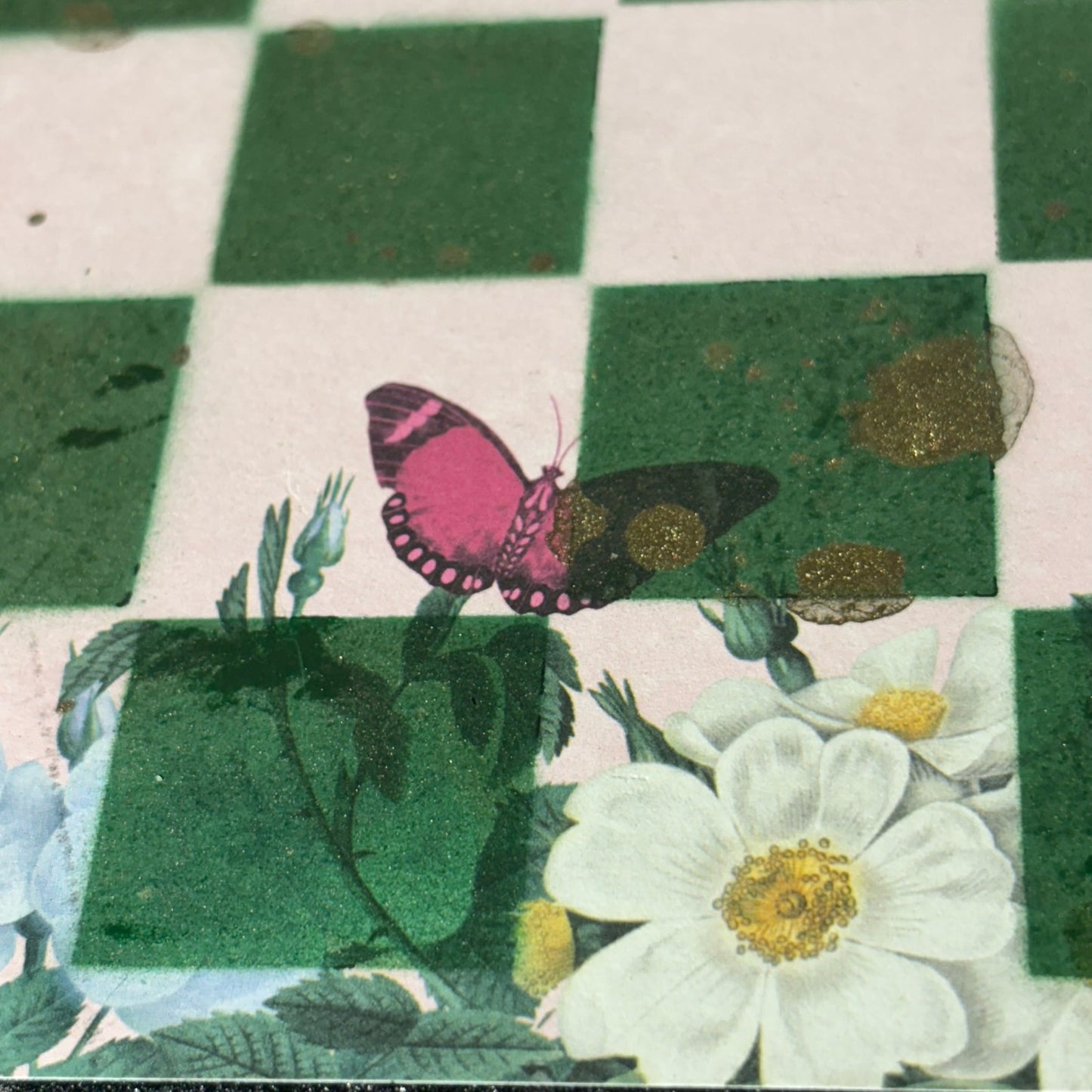 Green Pink Butterfly Flower - Scrapbook Chess Set
