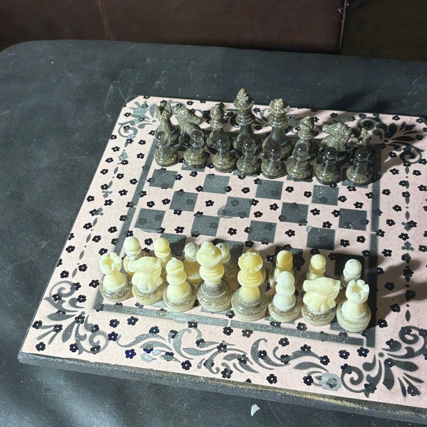 Black Mini Flowers - Scrapbook Chess Set