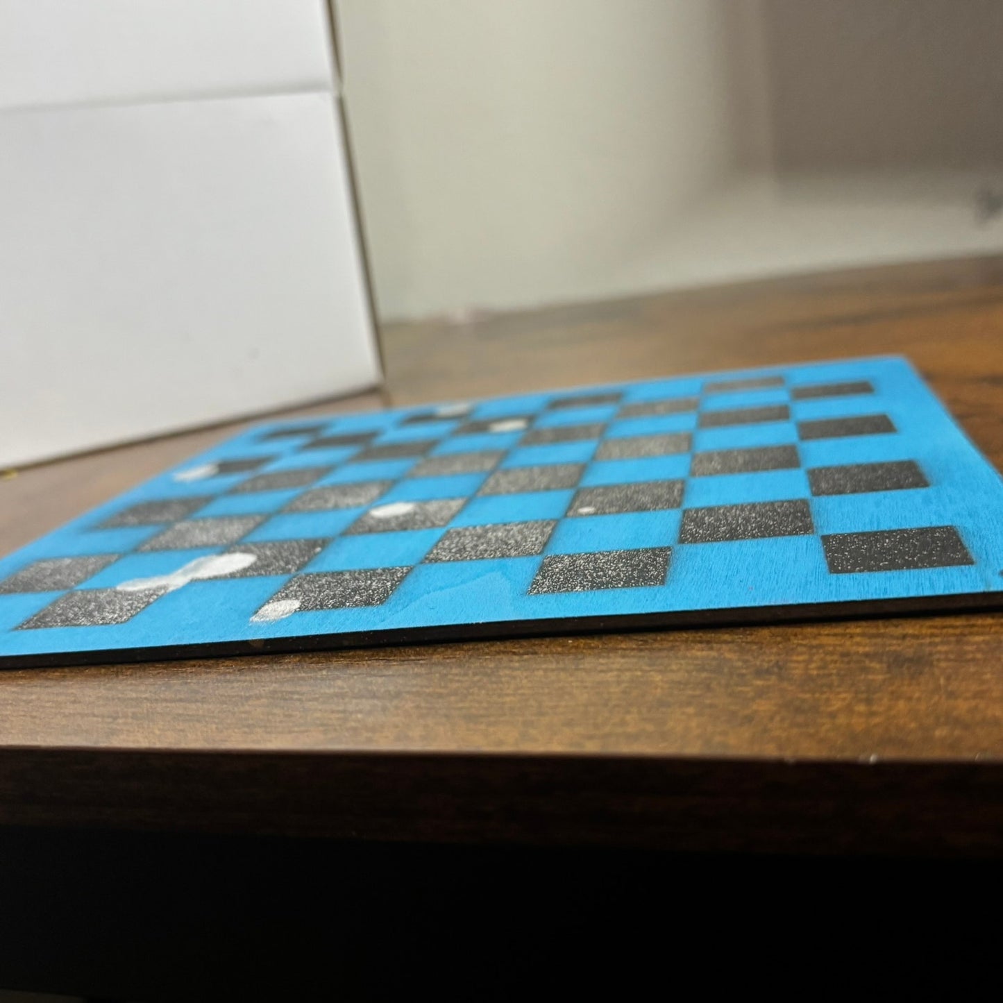 Blue & Black Chrome - Painted Thin Wooden Chess Board