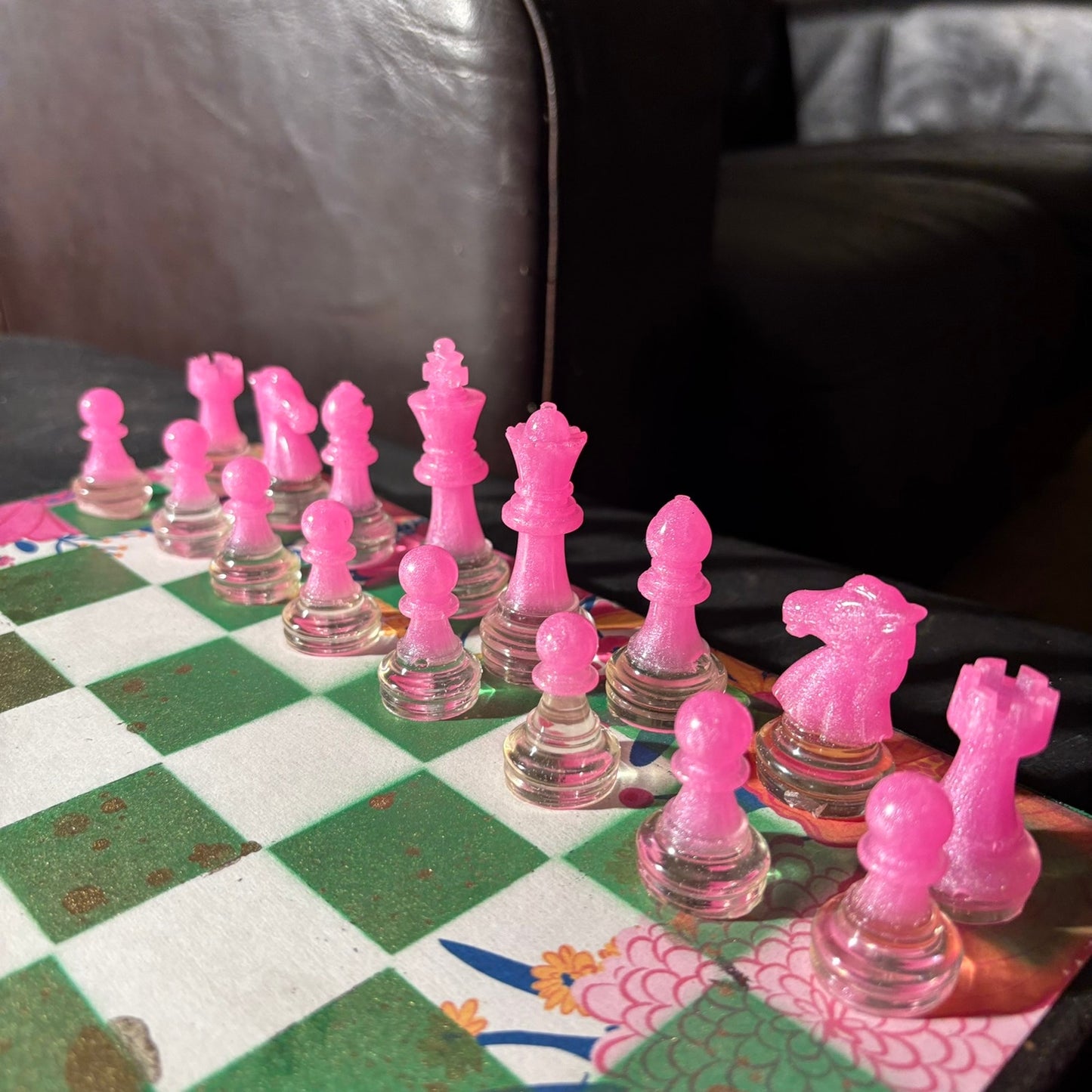 Vibrant Pink & Green - Scrapbook Chess Set