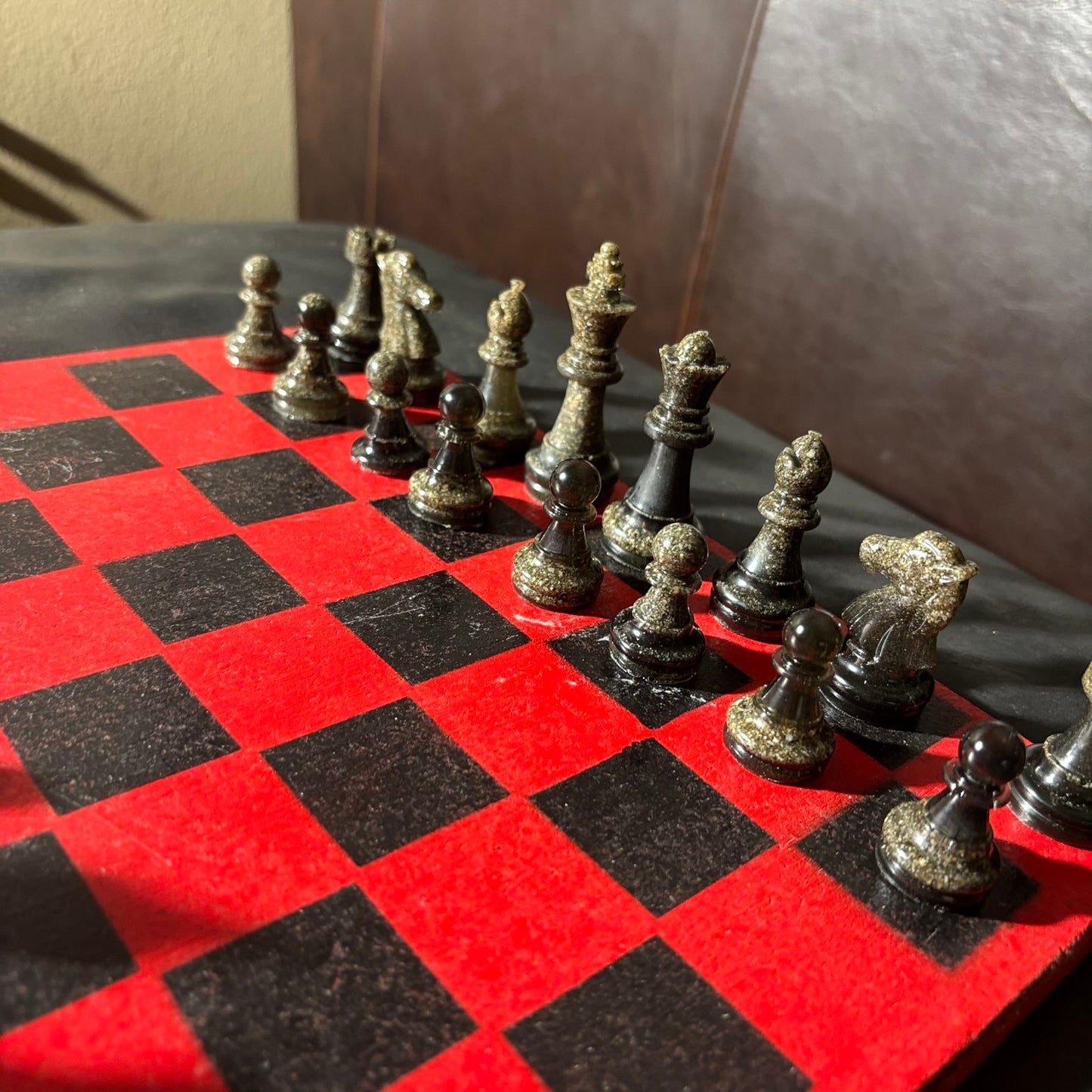 Opal Red & Black - Painted Chess Set