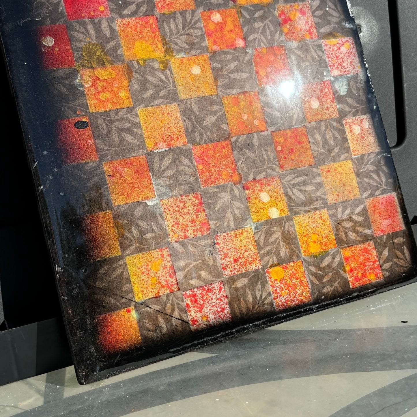 Fire Ember Orange - Resin Coated Chess Board
