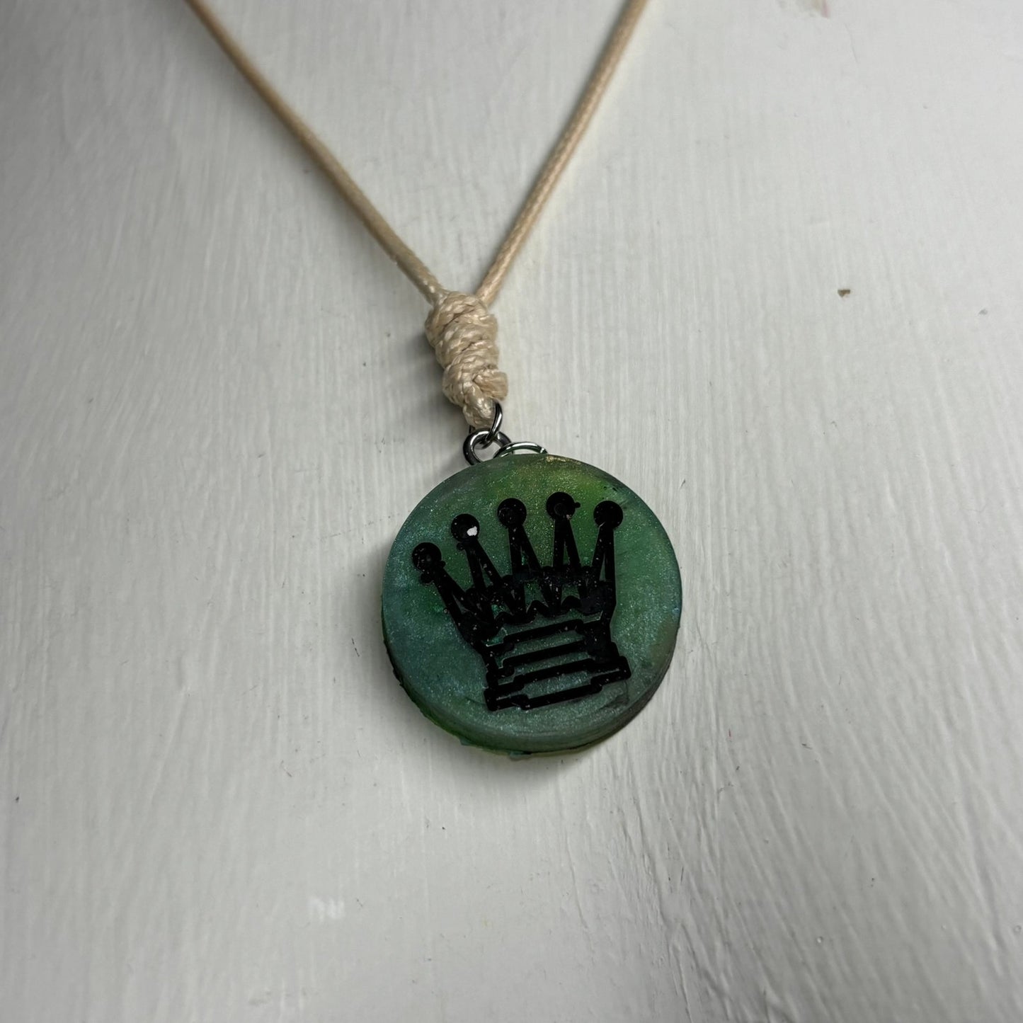 Cream Green Queen - Handmade Resin Chess Necklace