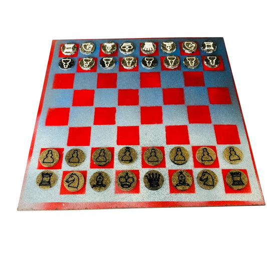 Red & Blue Haze - Painted Chess Set
