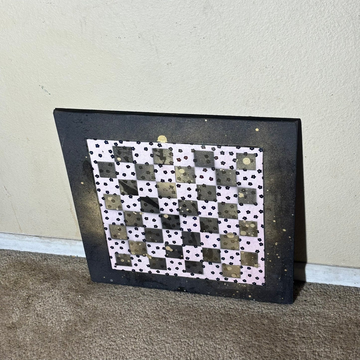 Pink Flowered Golden Hue - Large Scrapbook Chess Board
