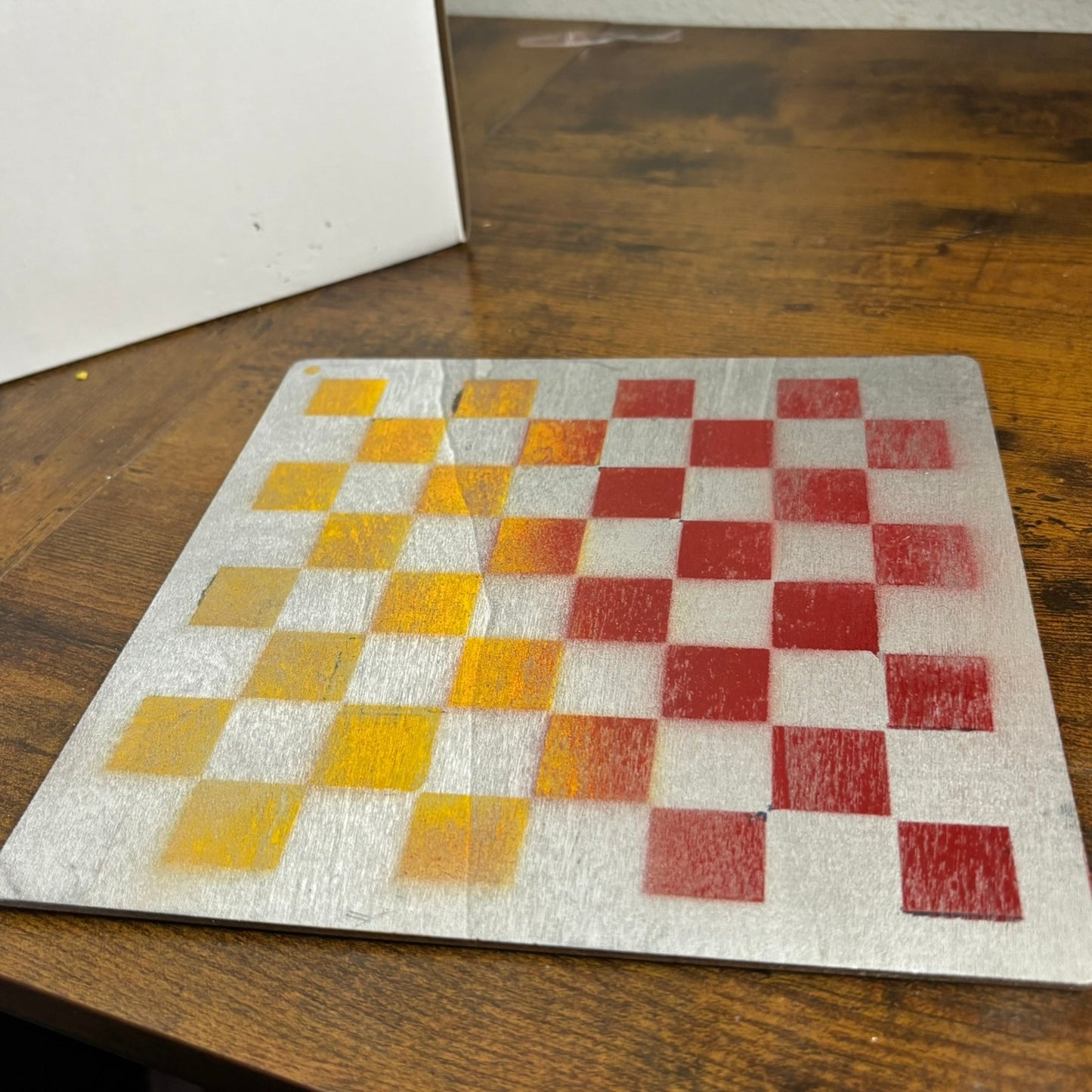 Yellow Red Chrome - Painted Thin Wooden Chess Board