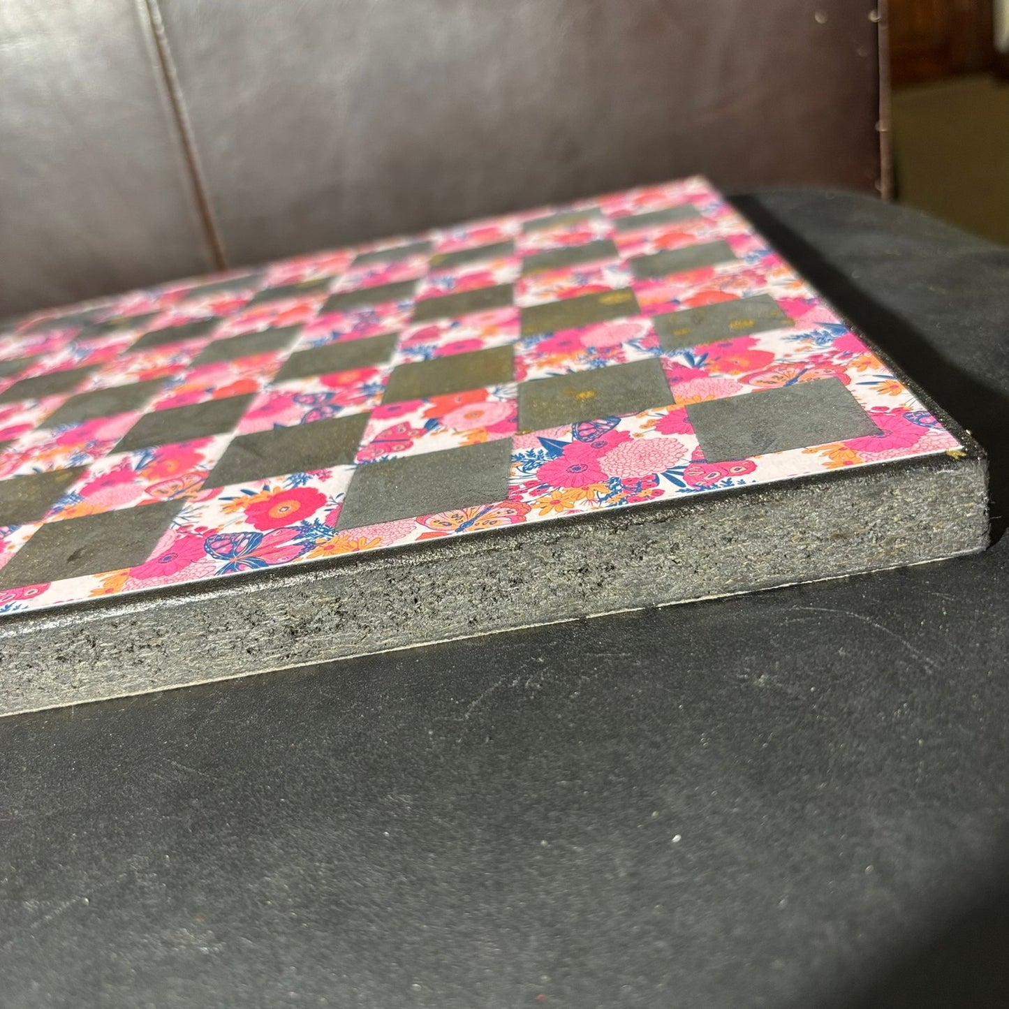 Golden Pink Flowers - Scrapbook Chess Board