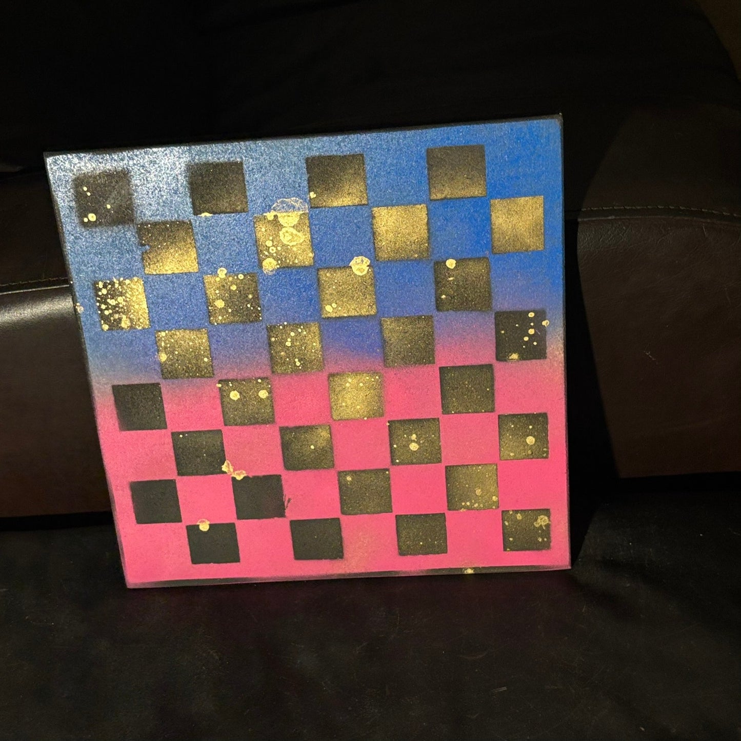 Splattered Golden Pink & Blue - Painted Chess Board