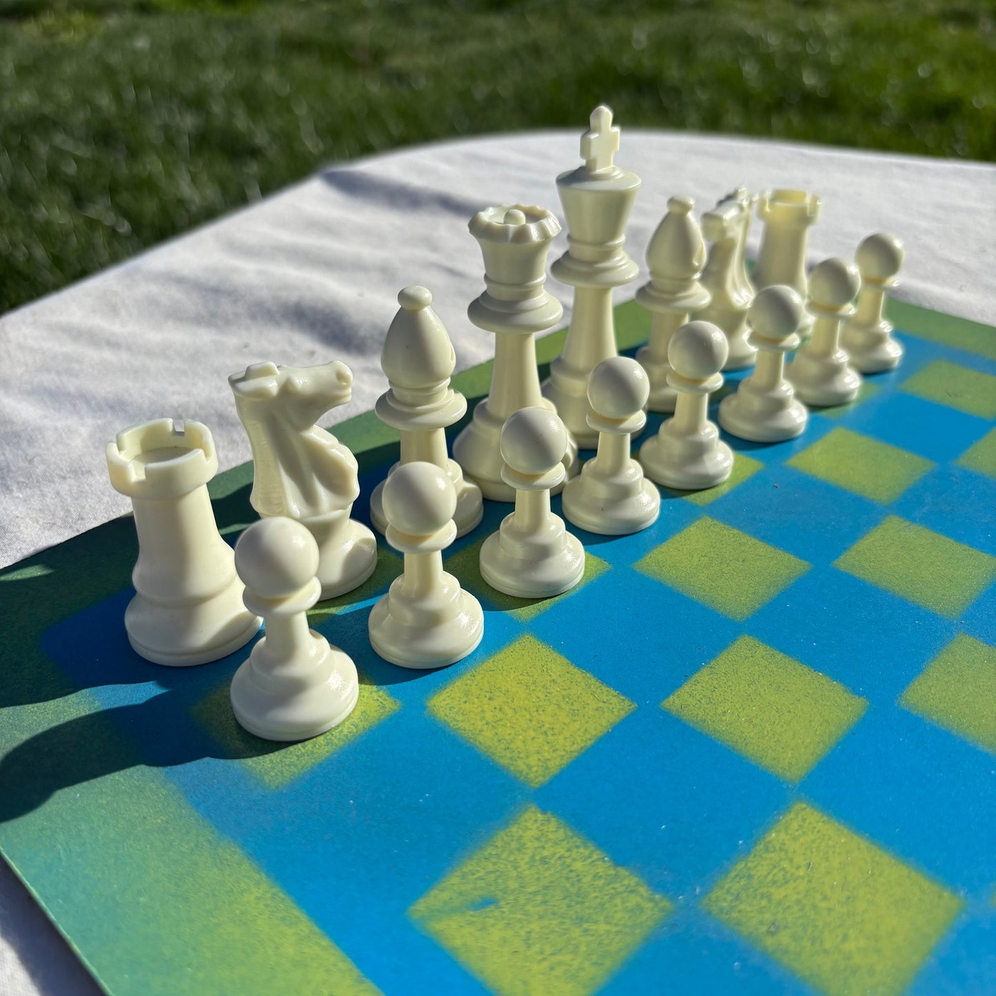 Bright Blue & Green - Painted Chess Set