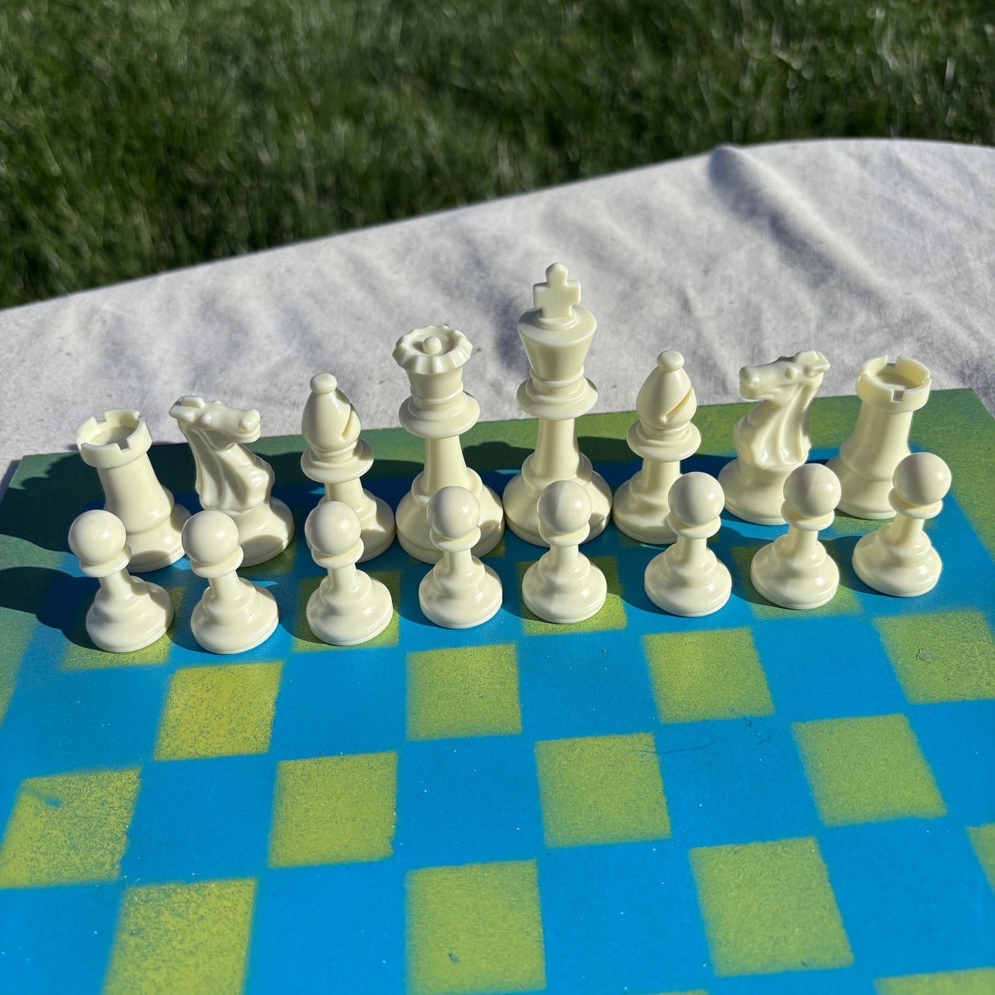 Bright Blue & Green - Painted Chess Set