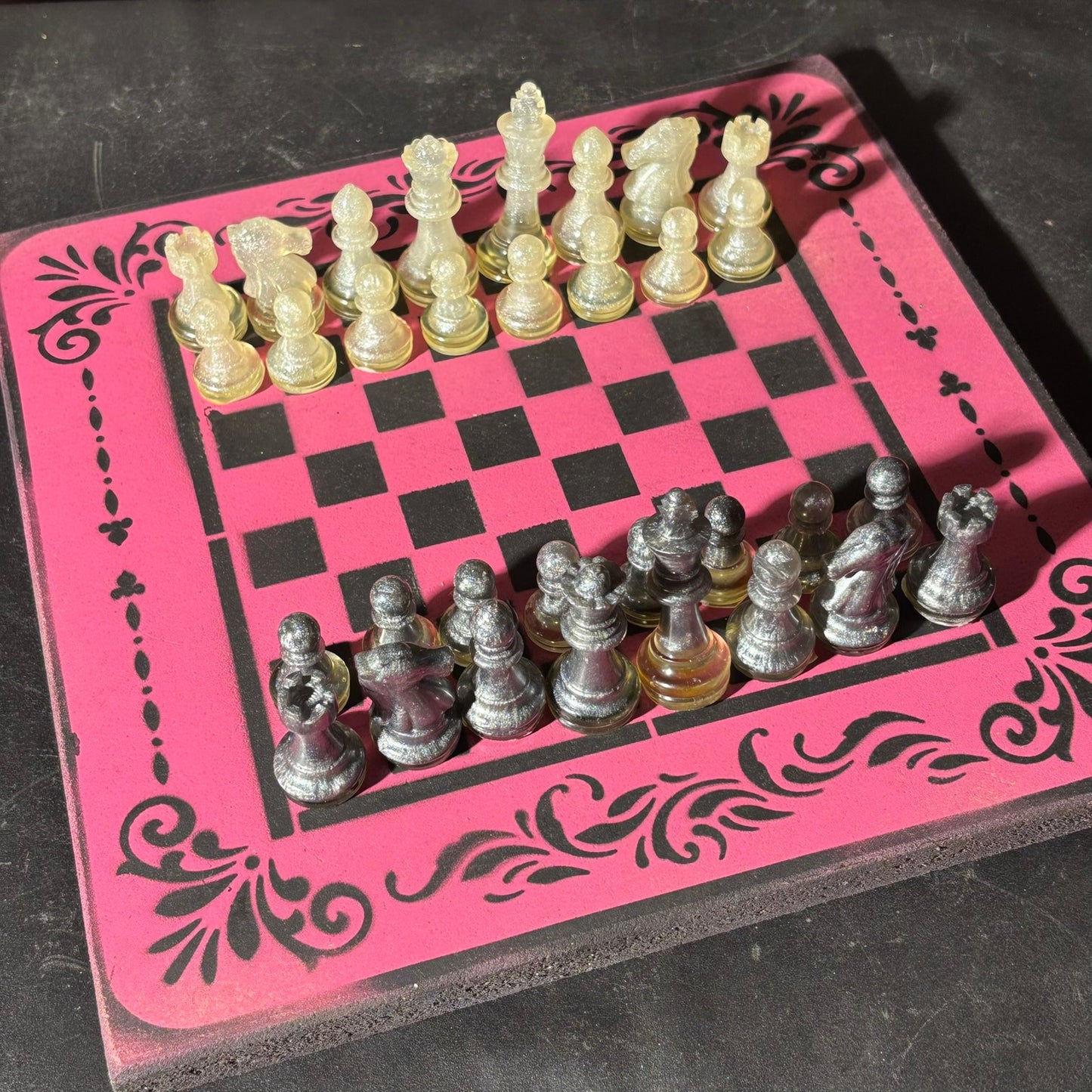 Pink & Black - Painted Chess Set