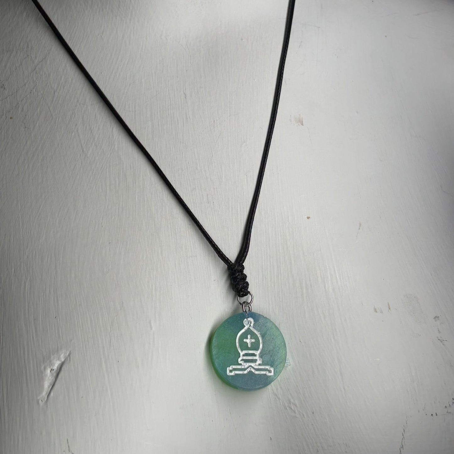 Green Ice Bishop - Handmade Resin Chess Necklace