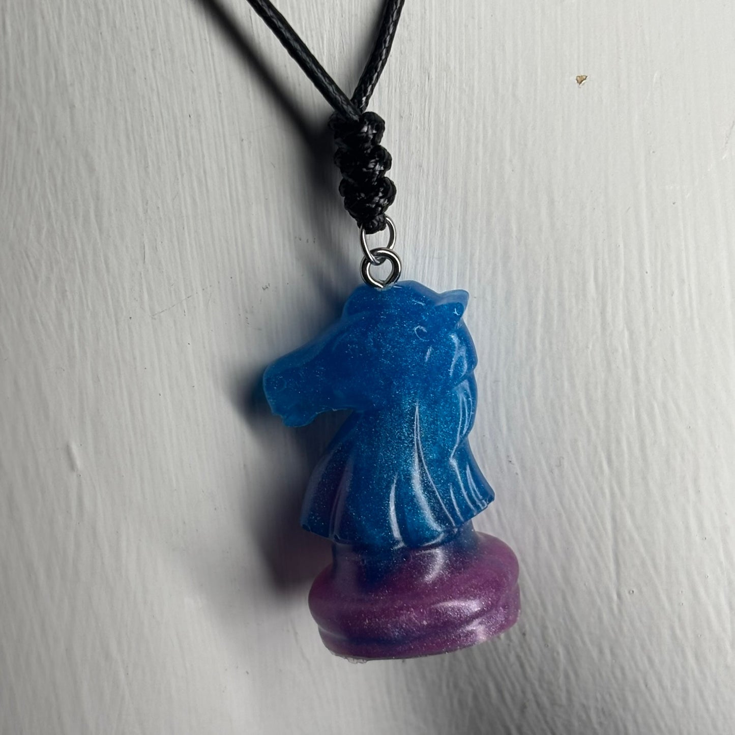 Blue Pink Knight - Handmade Resin Chess Necklace