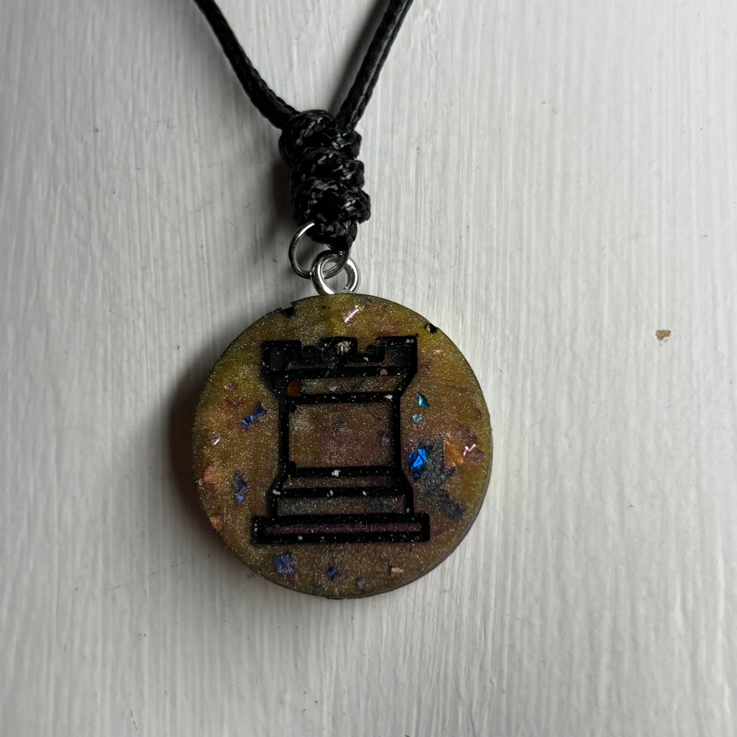 Dark Crystal Yellow Rook - Handmade Resin Chess Necklace