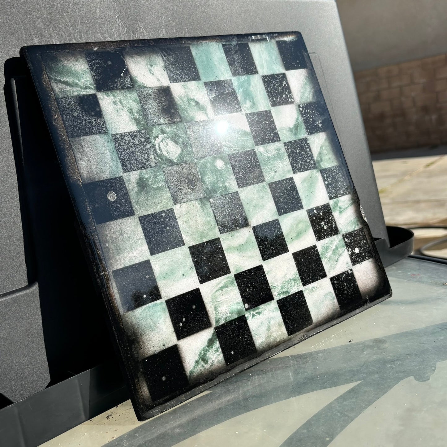 Smooth Green Crystal - Resin Coated Chess Board