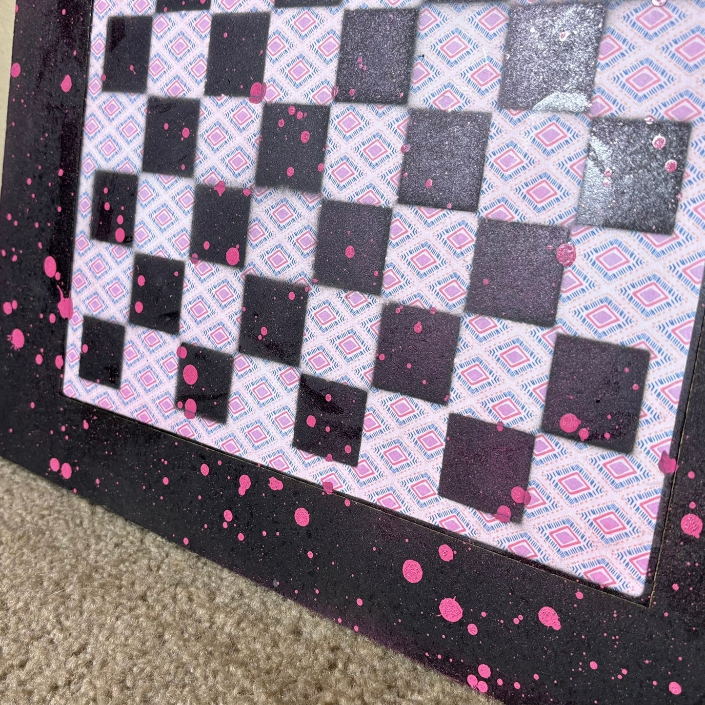 Pink Patterned Drip - Large Scrapbook Chess Board