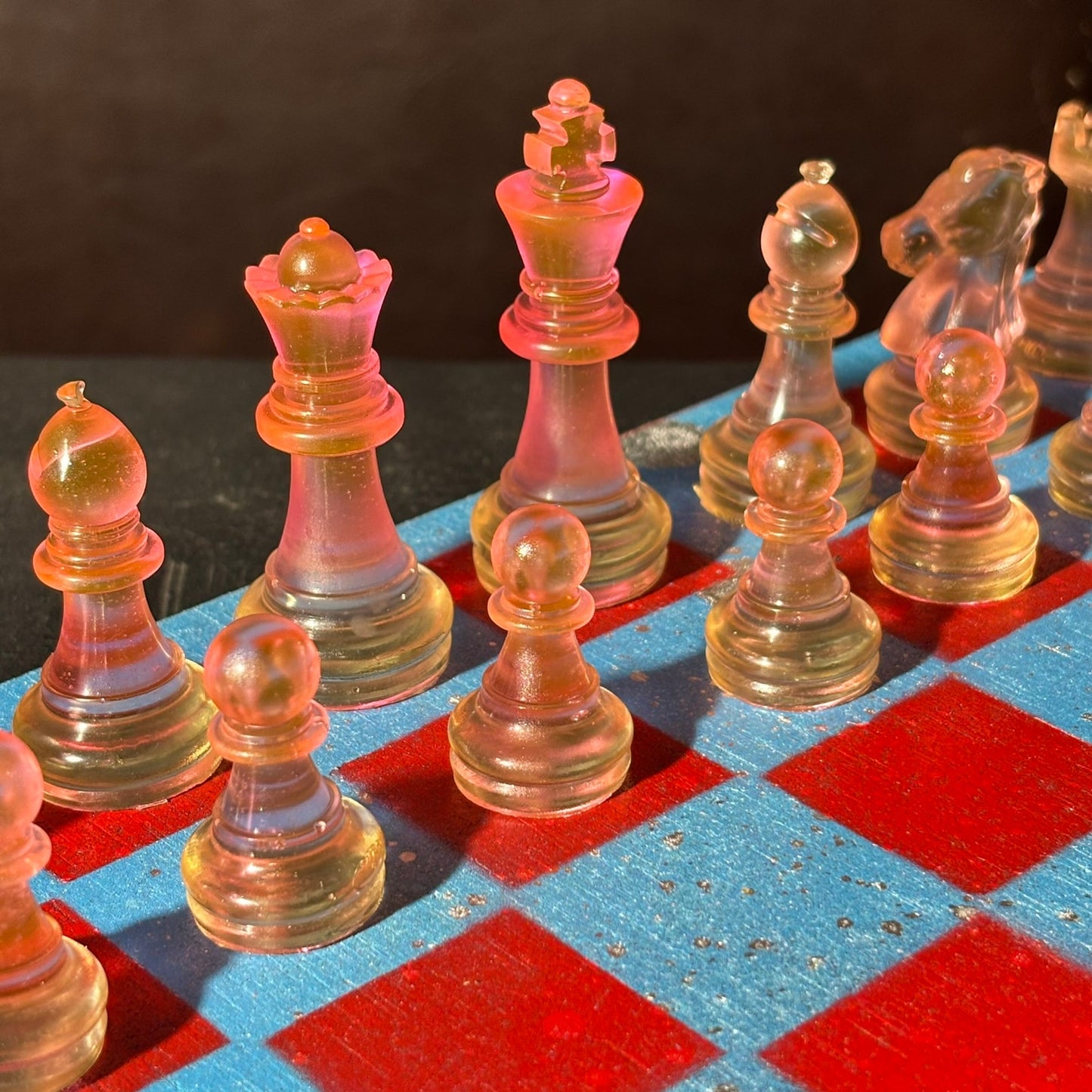 Sky Blue & Red - Painted Chess Set